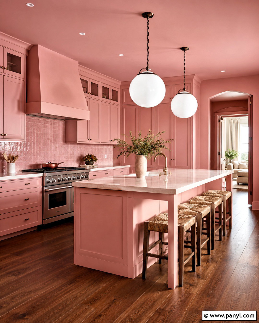 Color-Drenched Pink Kitchen - 20 pink kitchen aesthetic ideas