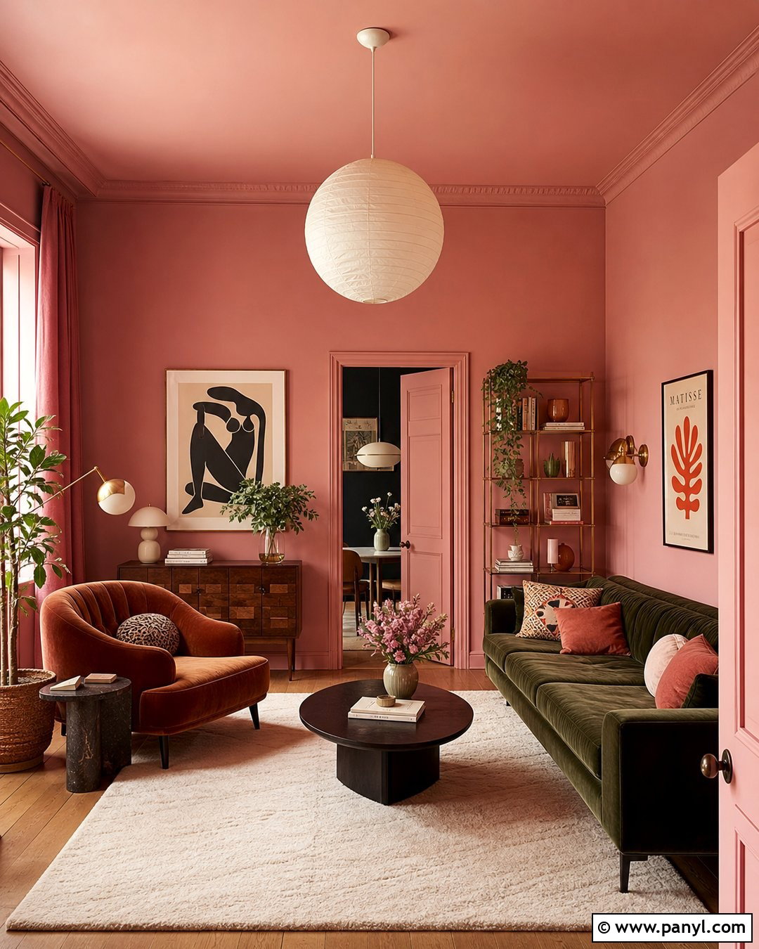 Color-Drenched Pink Living Room - 35 Pink Painted Walls
