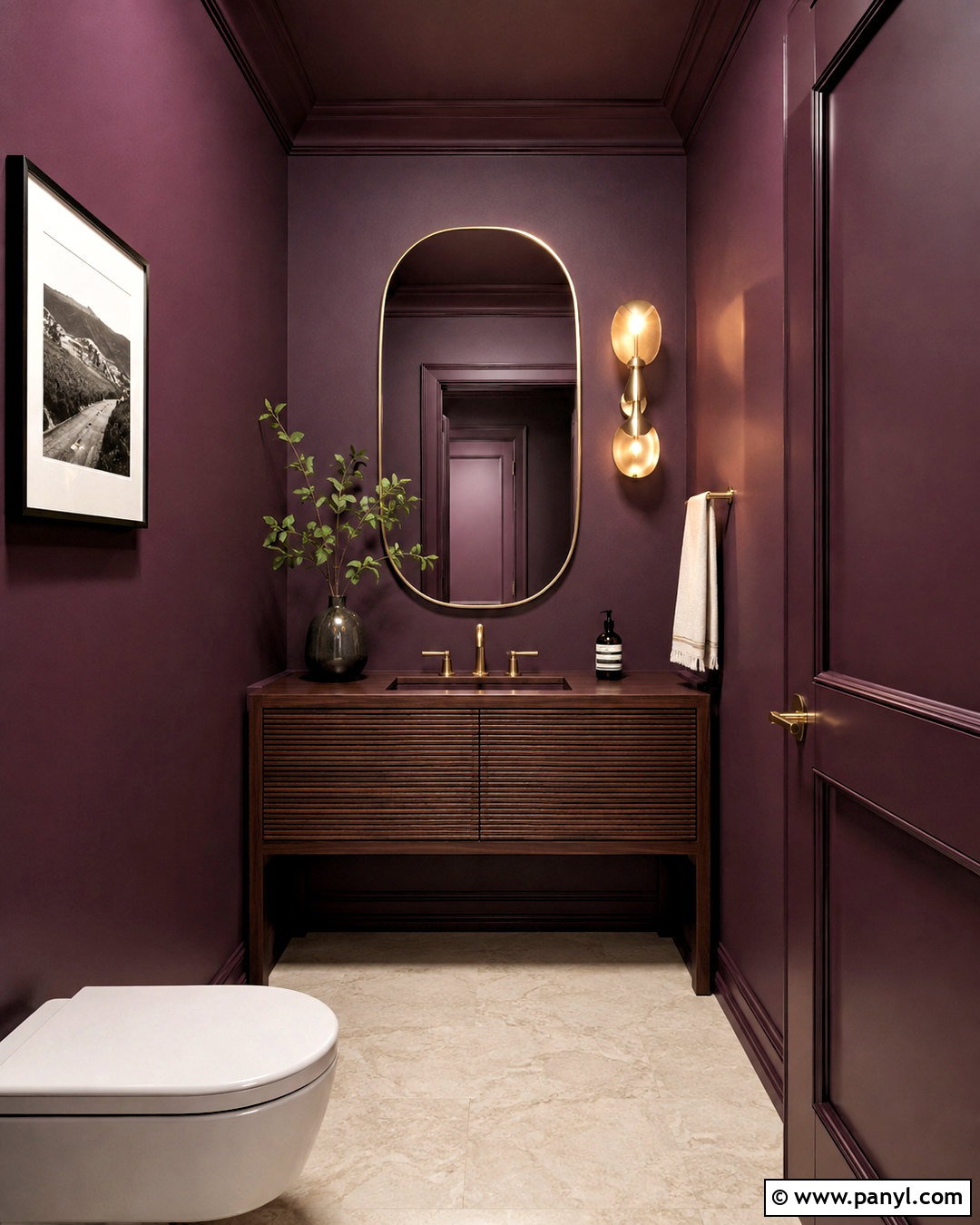 Color Drenched Plum Powder Room - 20 plum bathroom ideas