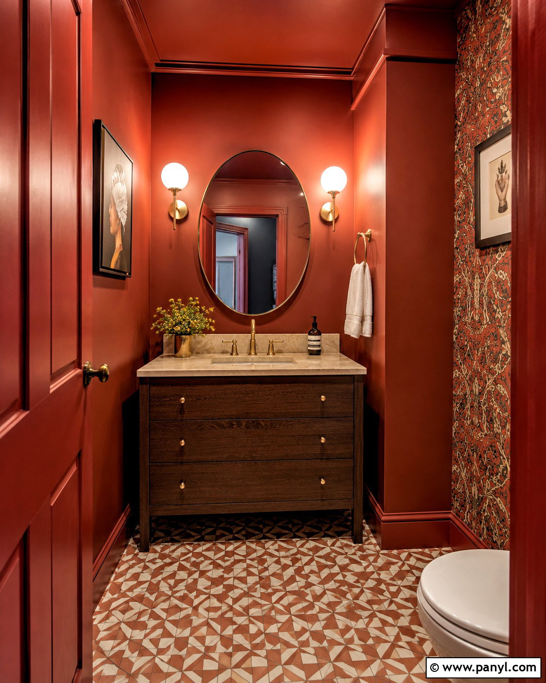 Color-Drenched Powder Room - 20 powder room inspiration ideas