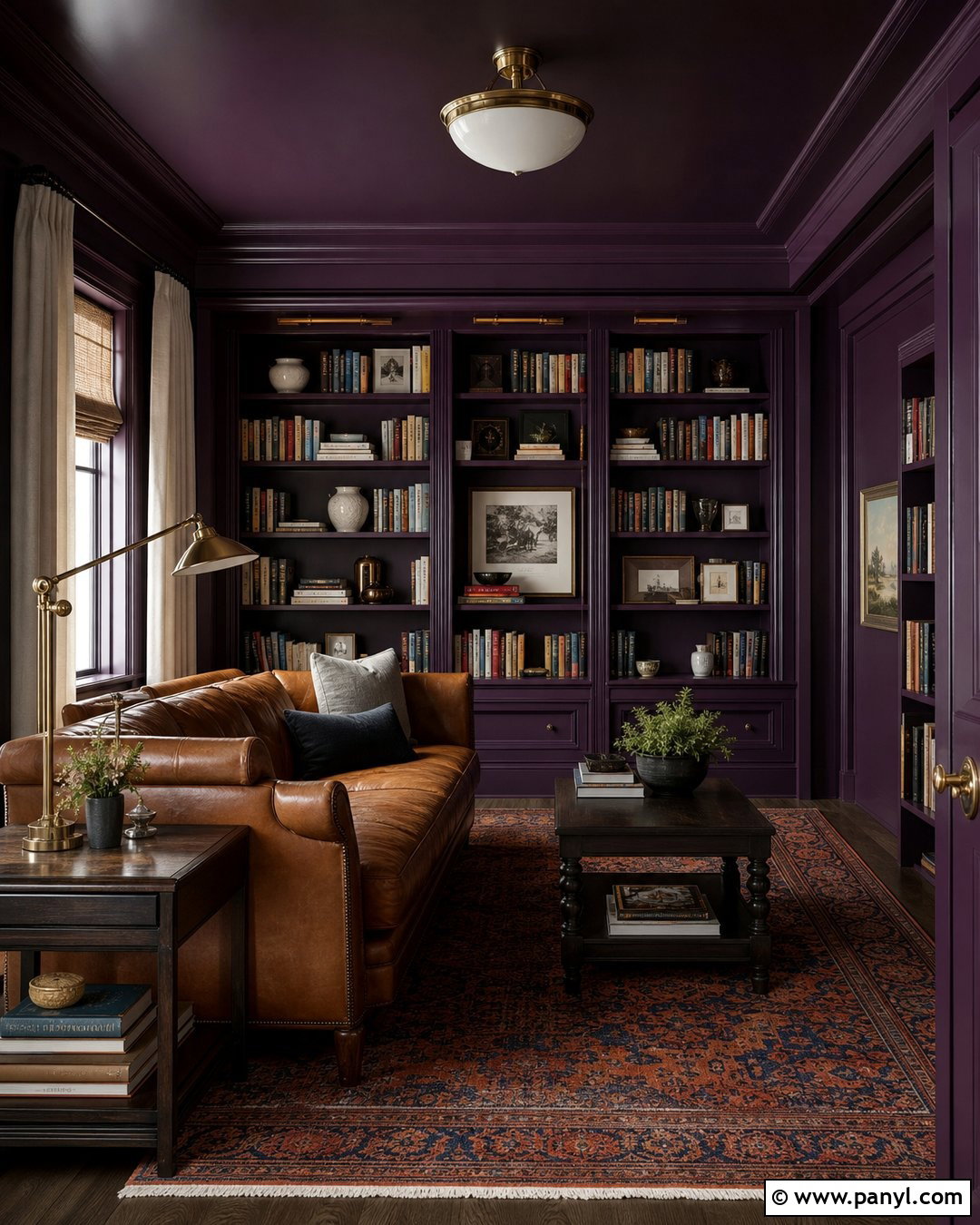 Color Drenched Purple Library - 20 Elegant Purple Wall Color Ideas