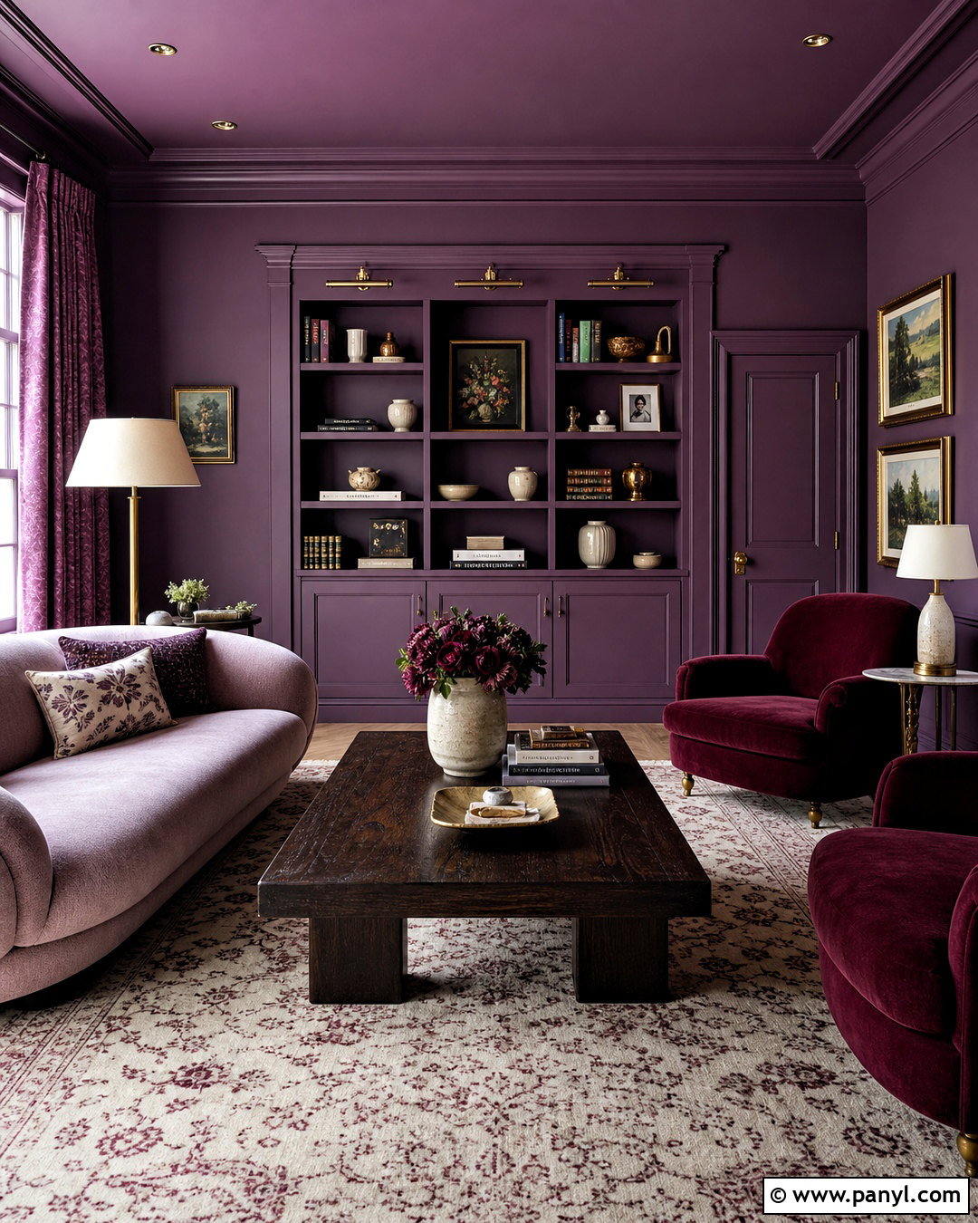 Color Drenched Purple Living Room - 20 purple walls living room ideas