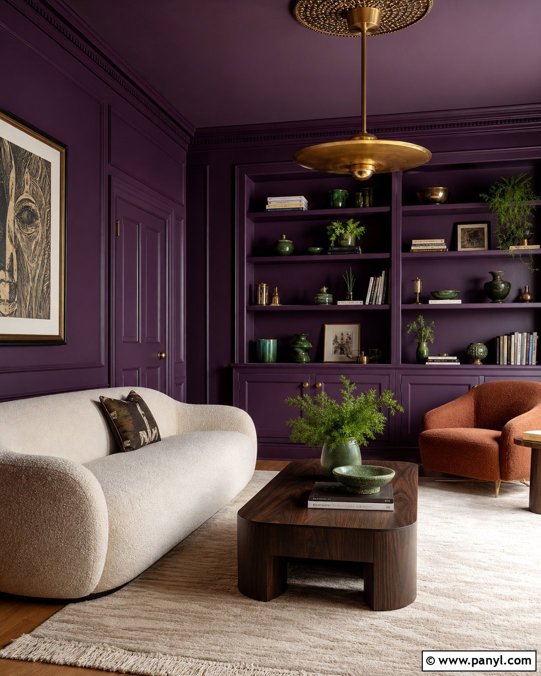 Color-Drenched Purple Living Room - 35 Purple Wall Room Ideas