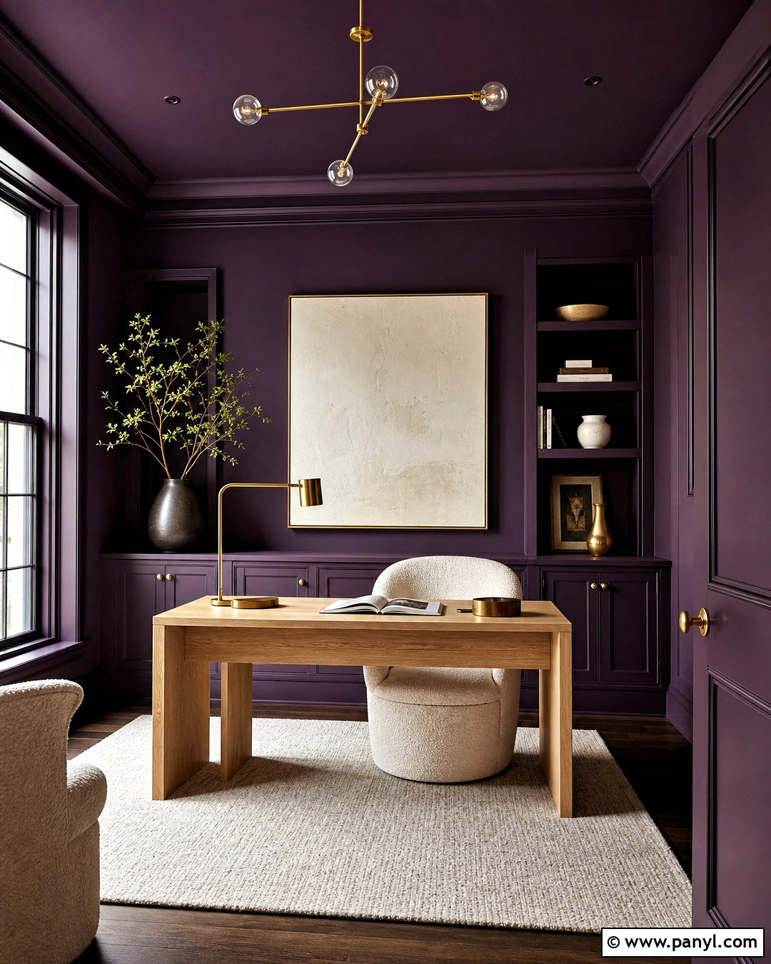 Color Drenched Purple Office - 20 purple office paint ideas