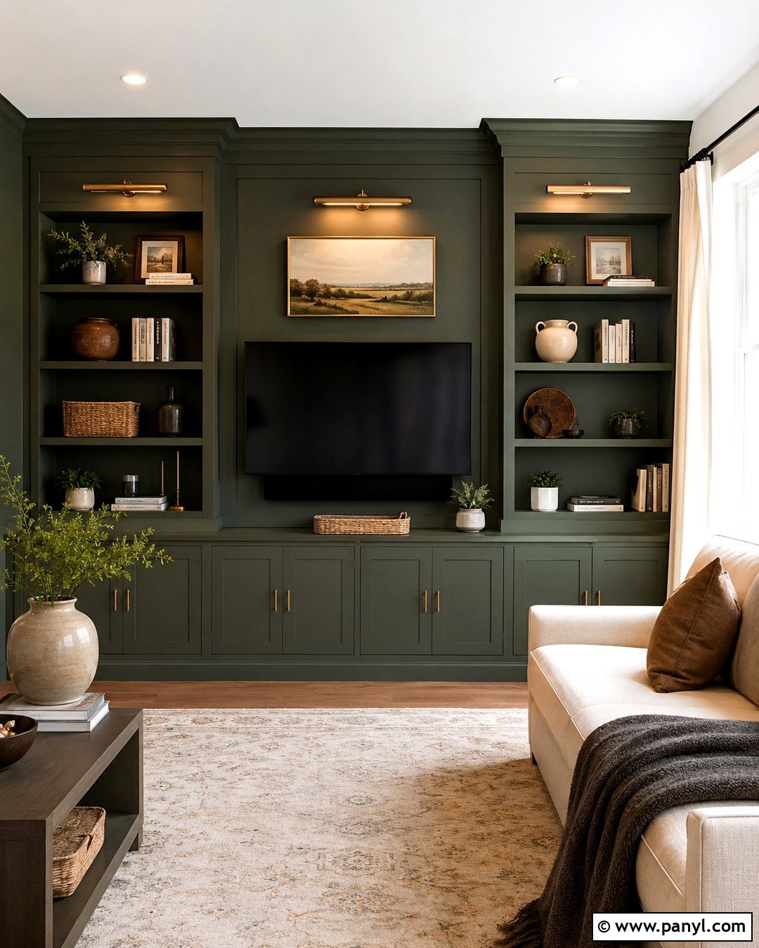 Color Drenched TV Wall Storage - 20 Paint Around Tv On Wall Ideas