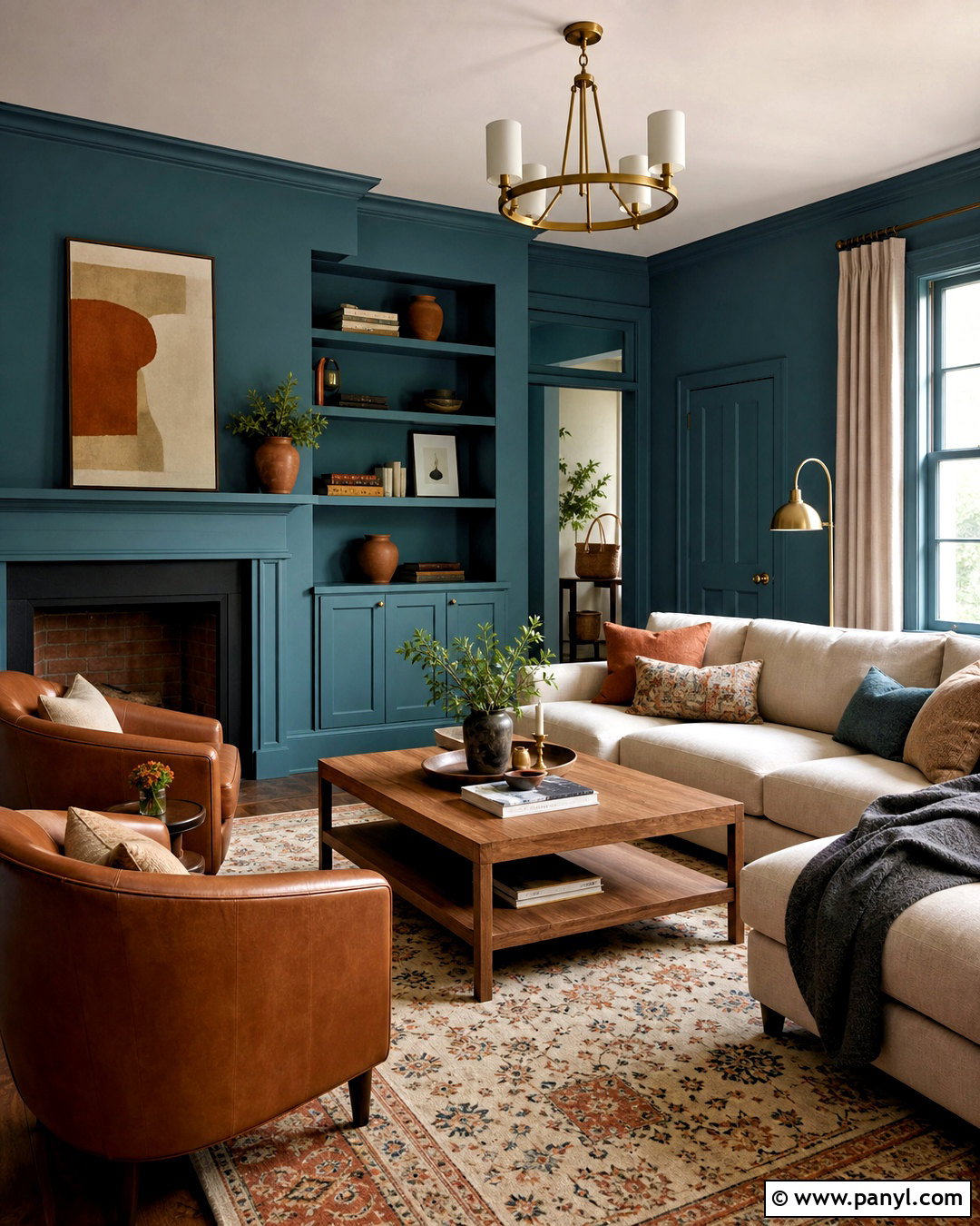 Color Drenched Teal Family Room - 20 family room paint color ideas