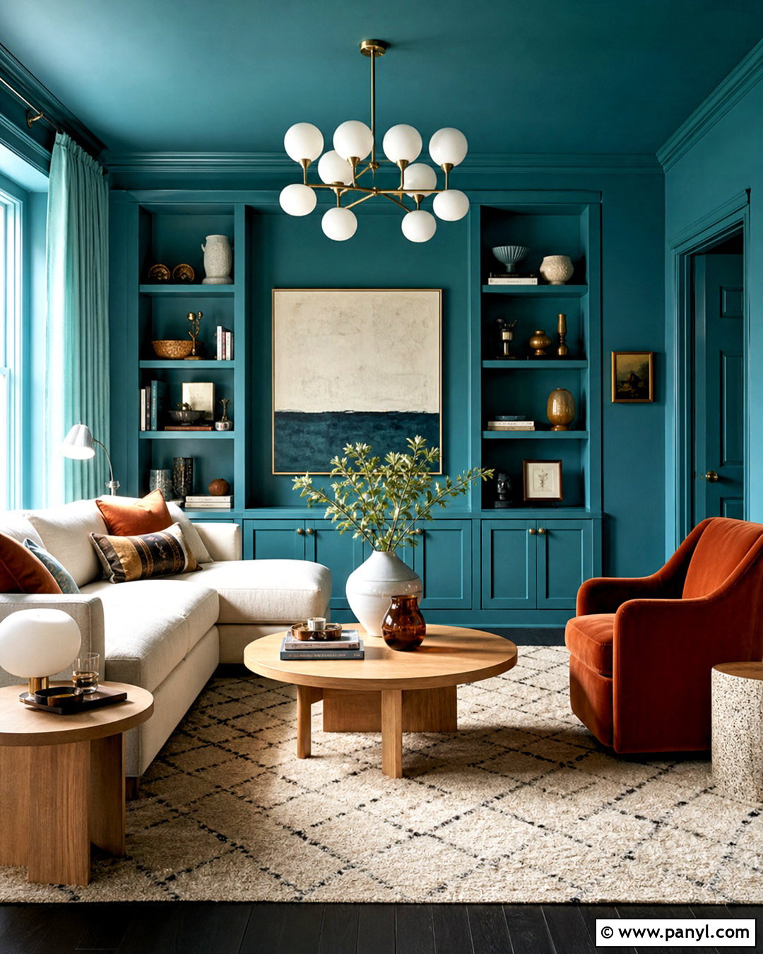 Color Drenched Teal Living Room - 20 teal walls living room ideas