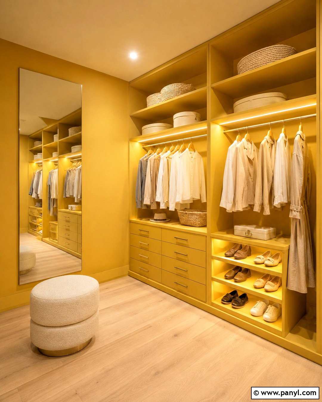 Color-Drenched Yellow Closet - 20 Yellow Wall Closet Space Ideas
