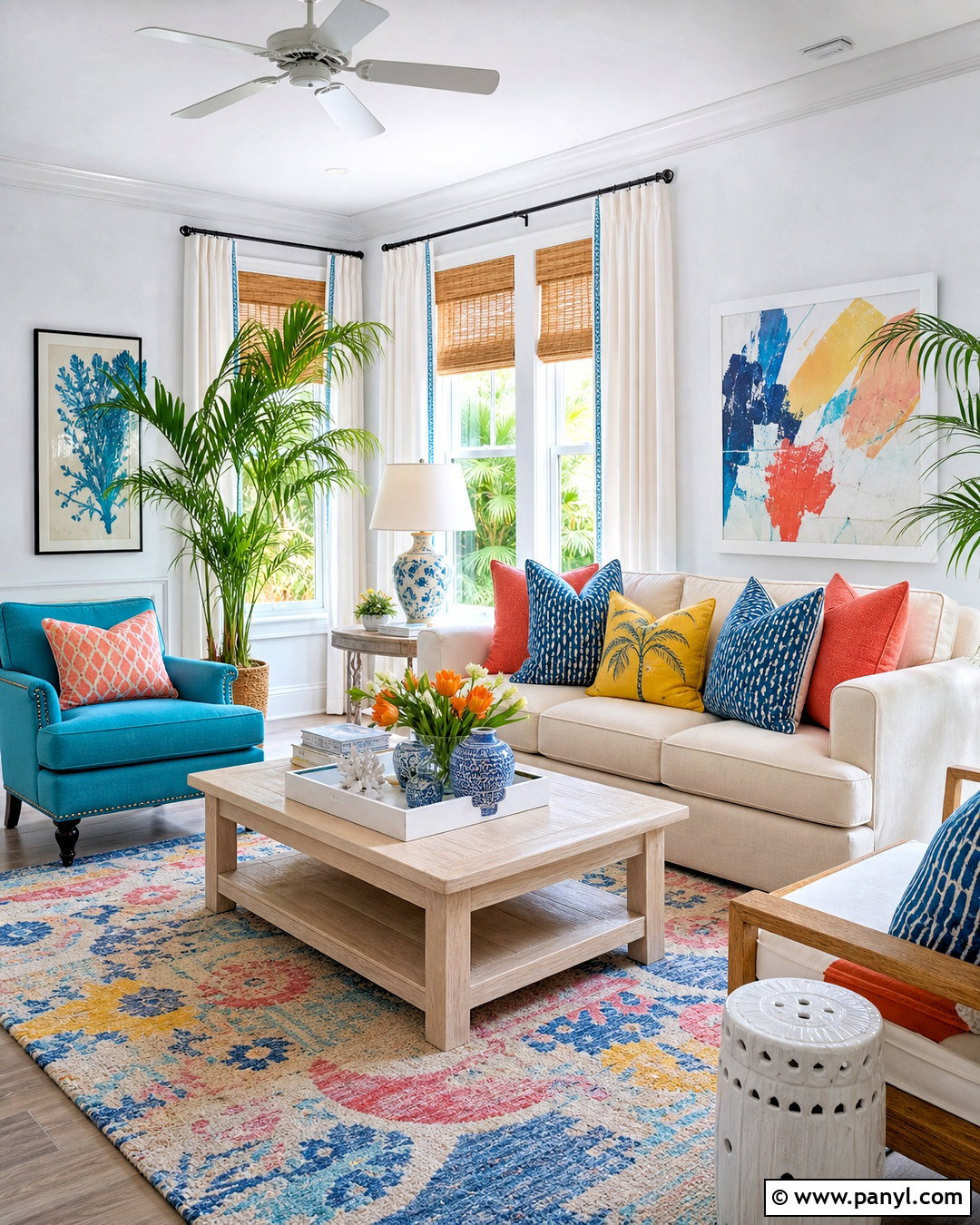 Colorful Beachy Living Room - 20 beachy interior design ideas