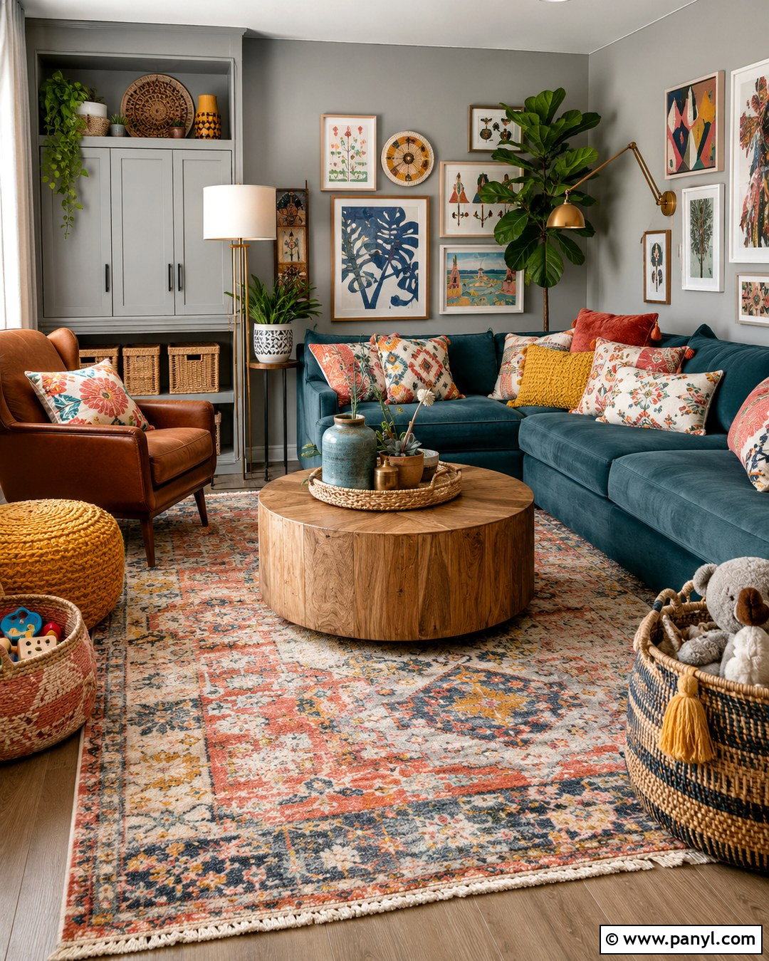 Colorful Boho Family Room With Grey Walls - 20 Boho With Grey Walls