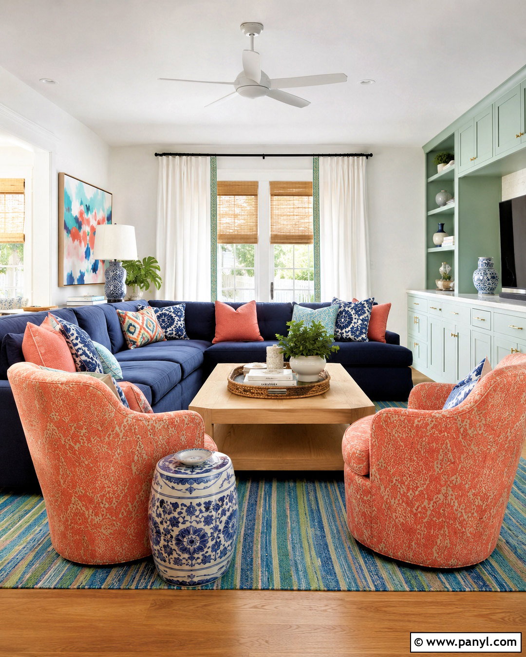 Colorful Coastal Family Room - 20 coastal beach house interiors