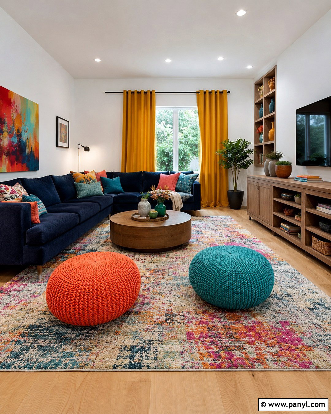 Colorful Family Room With White Walls - 20 Colorful Home White Walls