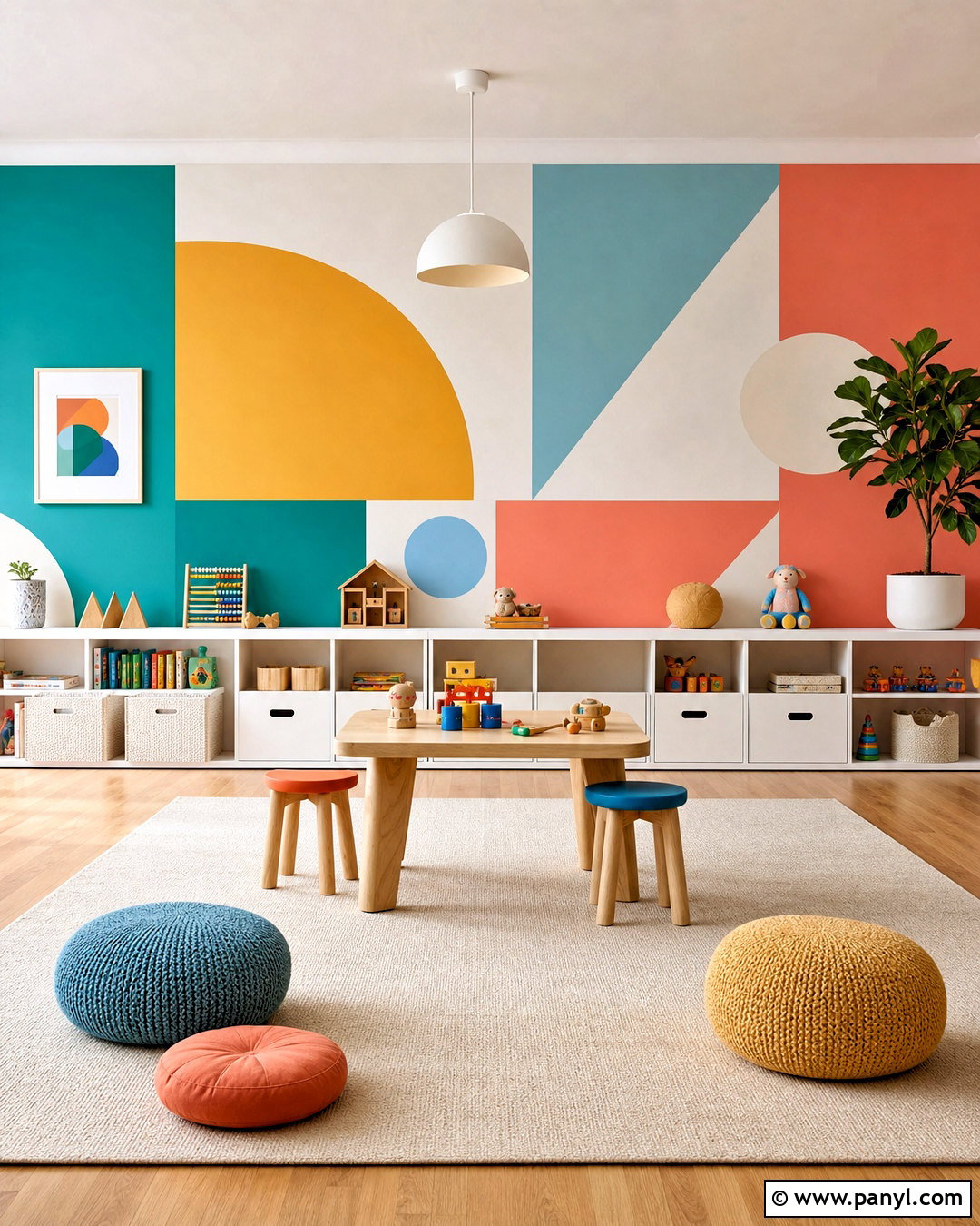 Colorful Geometric Wall For Playroom - 20 wall geometric painting ideas