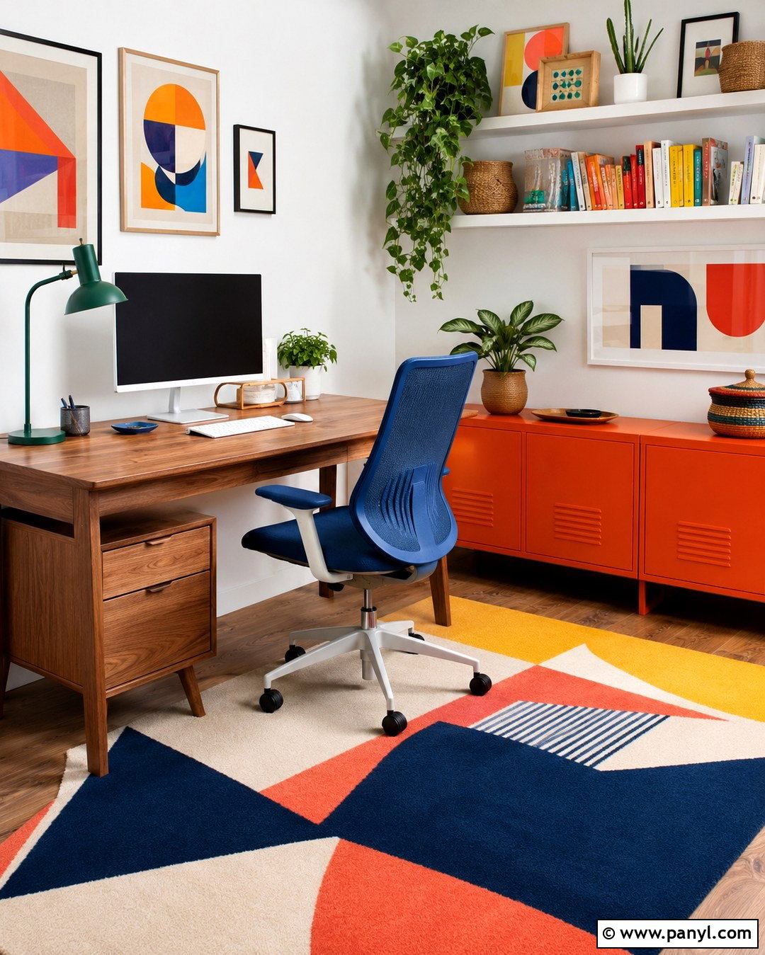 Colorful Home Office With White Walls - 20 Colorful Home White Walls