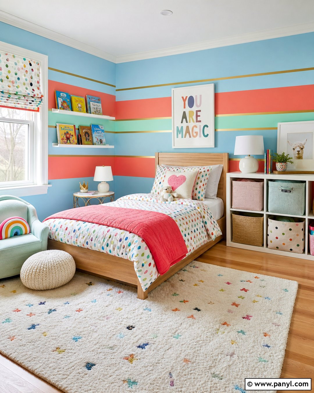 Colorful Kids Gold Stripe Bedroom Wall - 35 gold stripe wall ideas