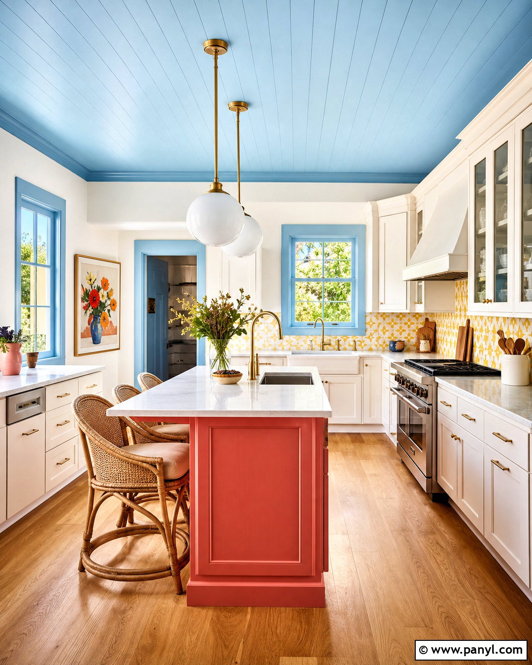 Colorful Kitchen With Painted Ceiling - 20 vibrant kitchen ideas