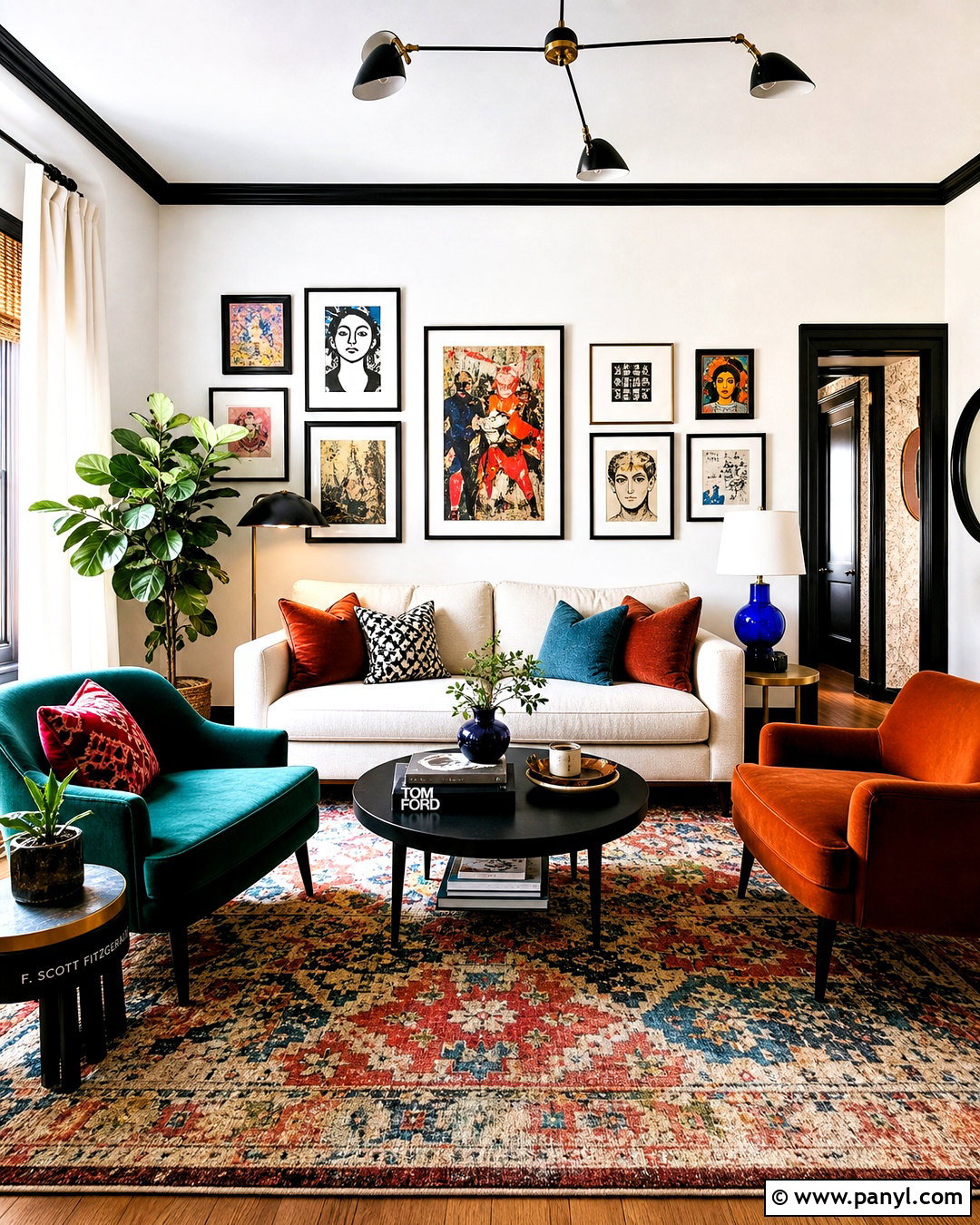 Colorful Living Room With Black Trim - 20 white walls black trim living room ideas