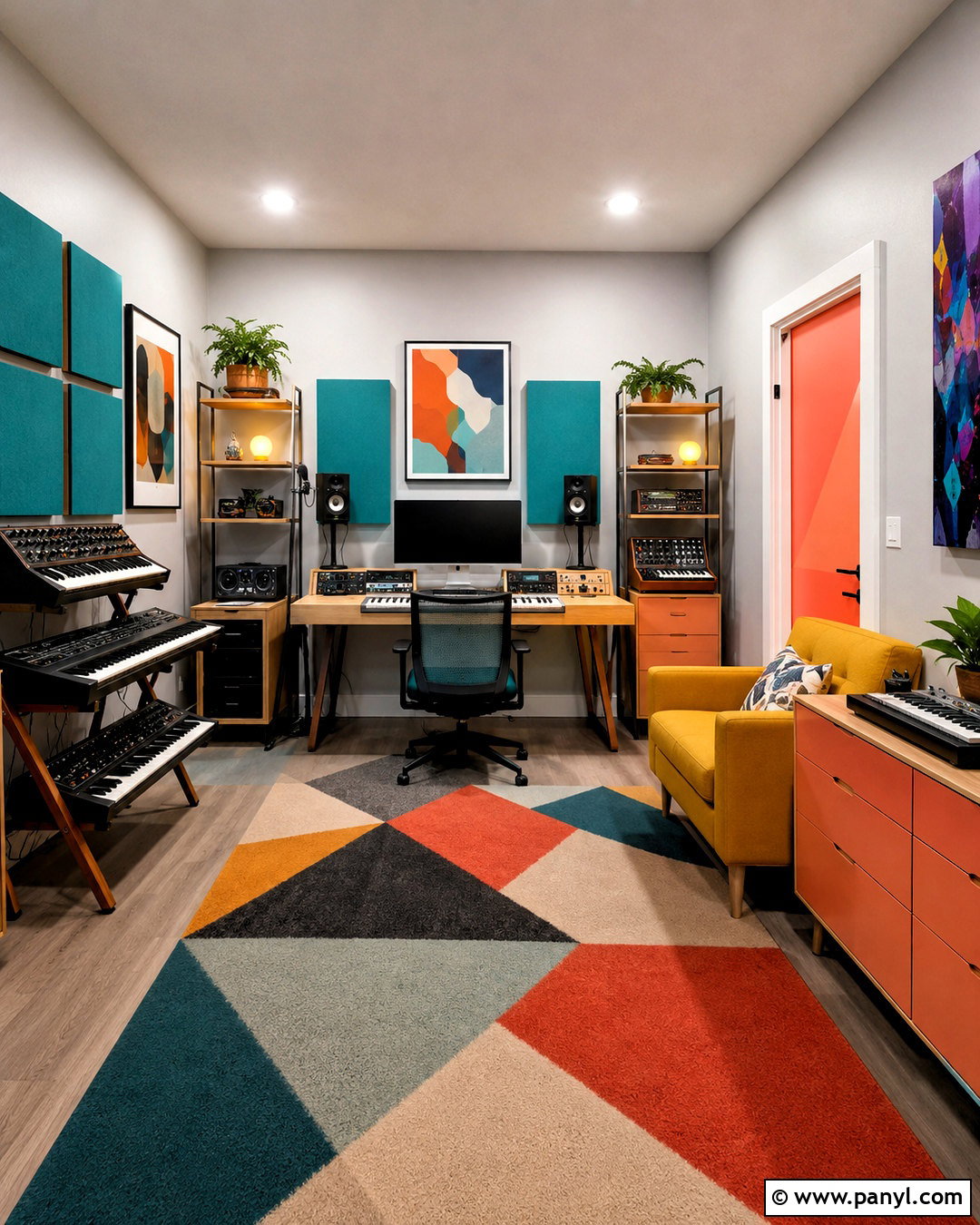 Colorful Music Studio - 20 music studio decor interior design ideas