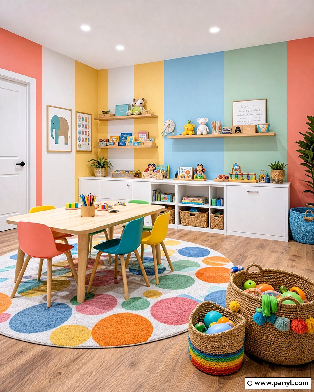 Colorful Playroom Wall Stripes - 20 how to paint stripes on a wall ideas