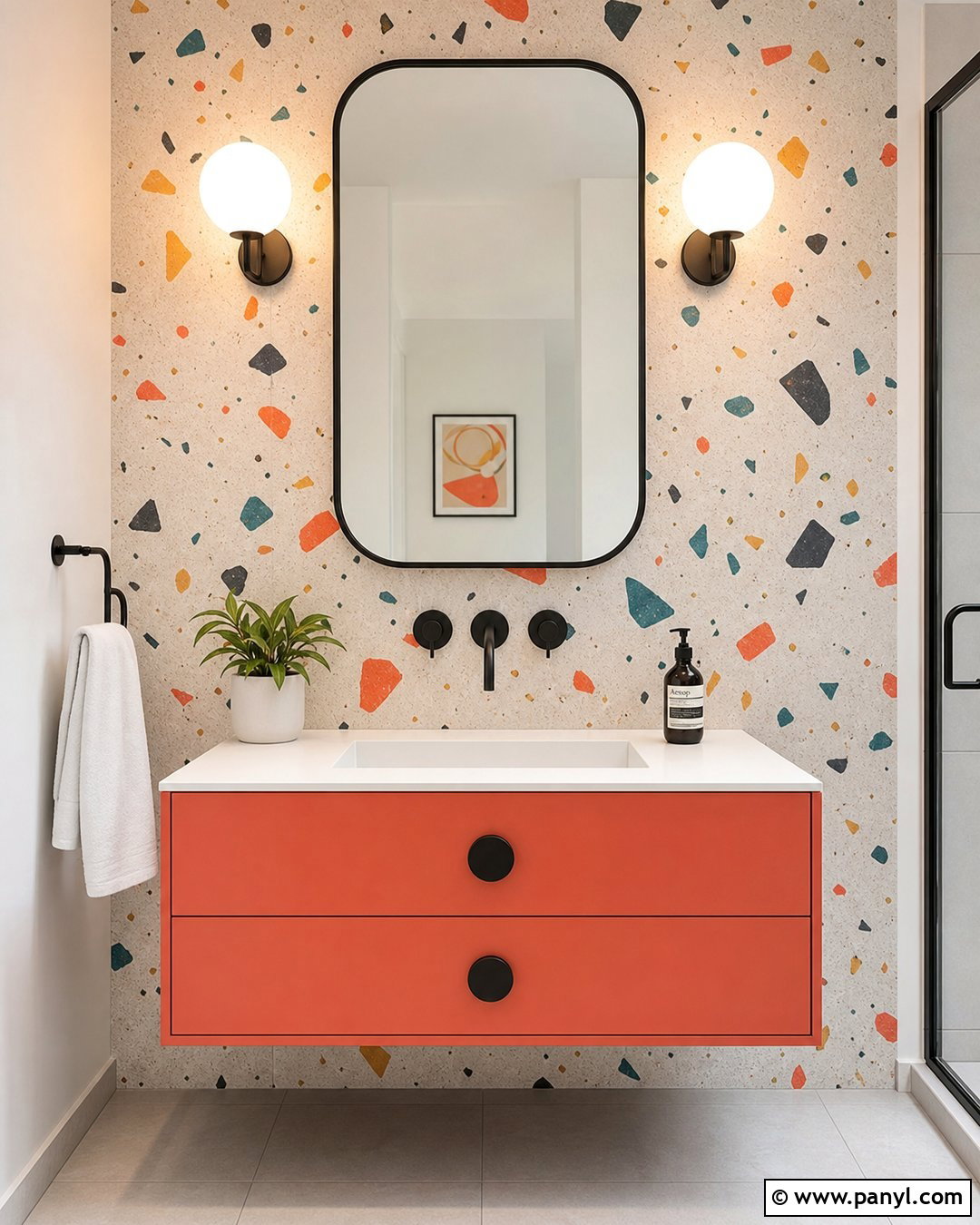 Colorful Terrazzo Bathroom Accent Wall - 35 colorful accent wall ideas