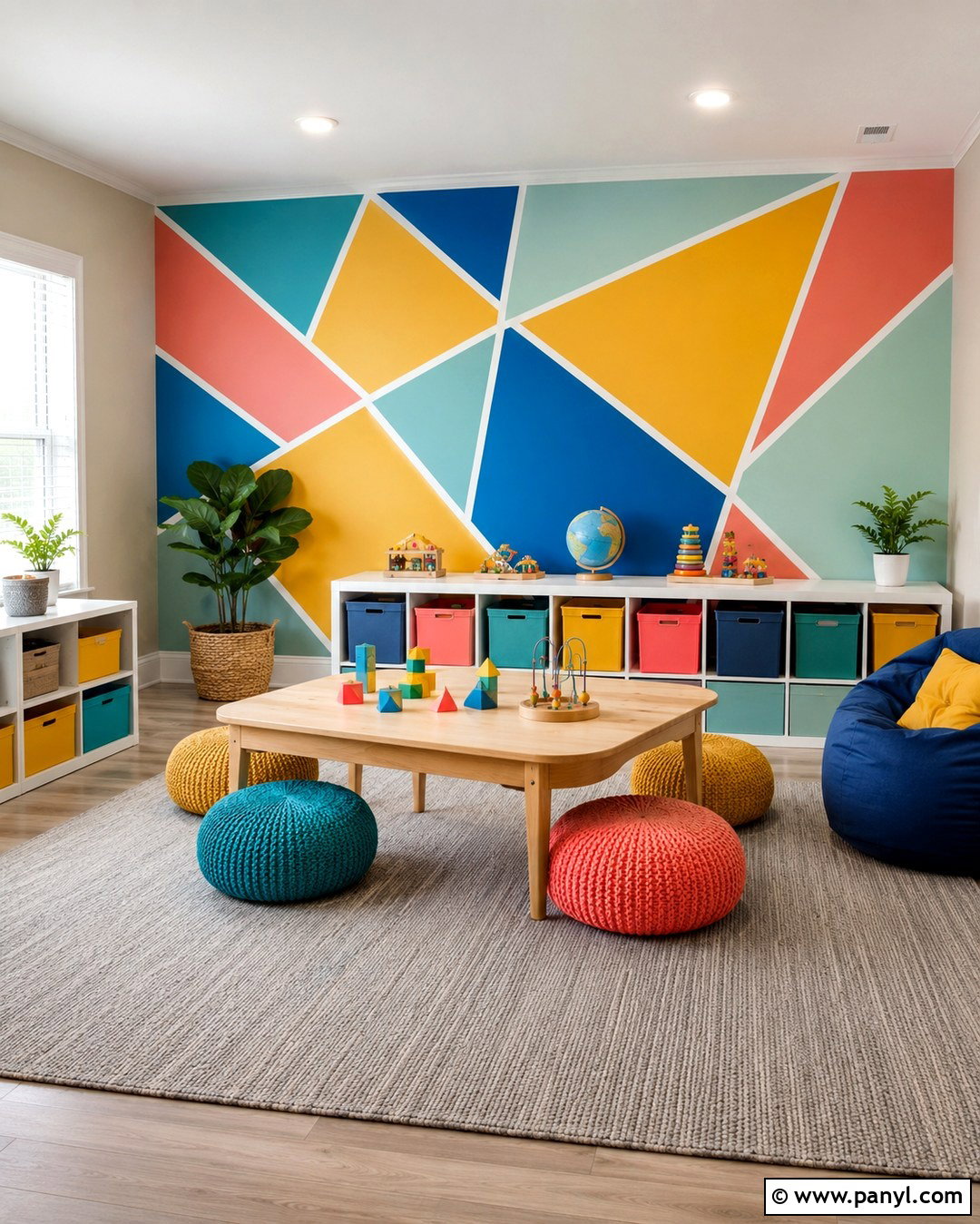 Colorful Triangle Geometric Wall - 20 Modern Geometric Wall Paint Ideas