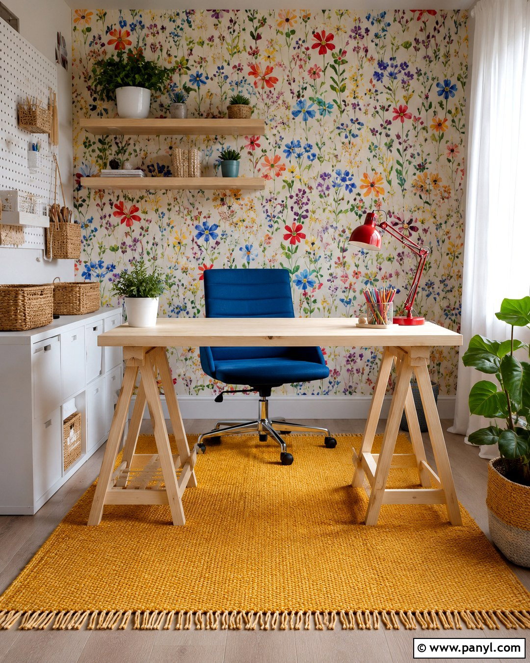 Colorful Wildflower Accent Wall - 20 Floral Accent Wall Office Ideas