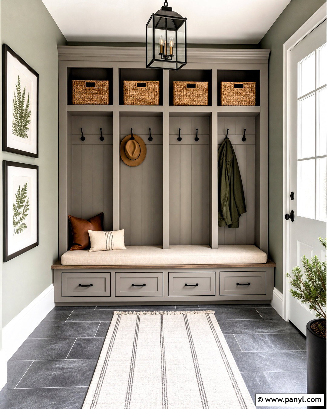 Comfort Gray Mudroom With Oak Storage - 20 sw comfort gray ideas