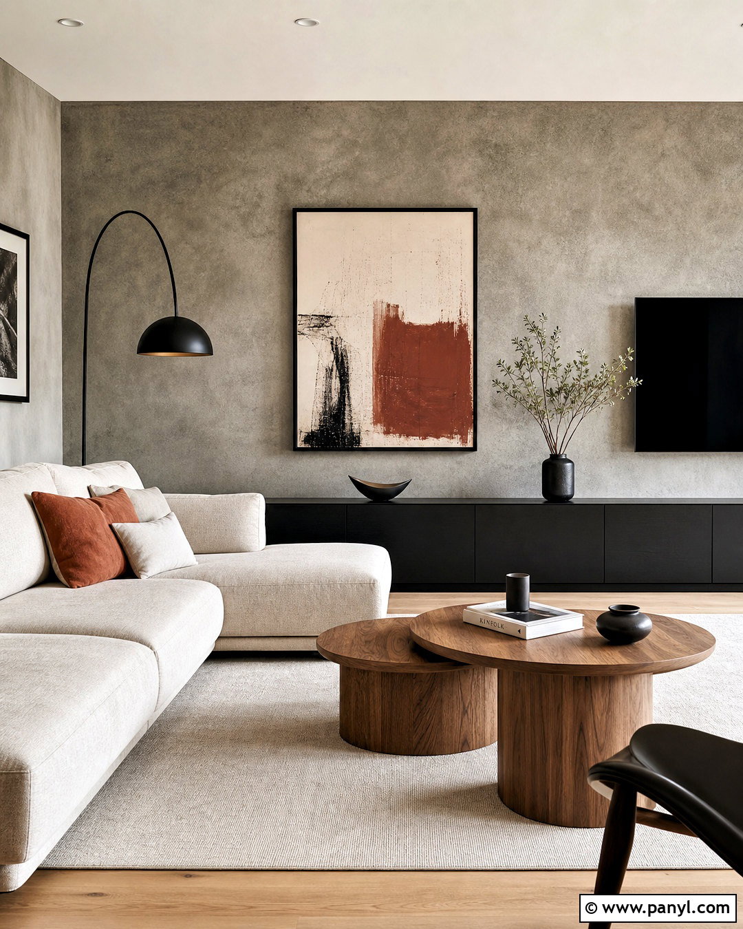 Concrete Effect Grey Feature Wall - 20 grey feature wall living room ideas