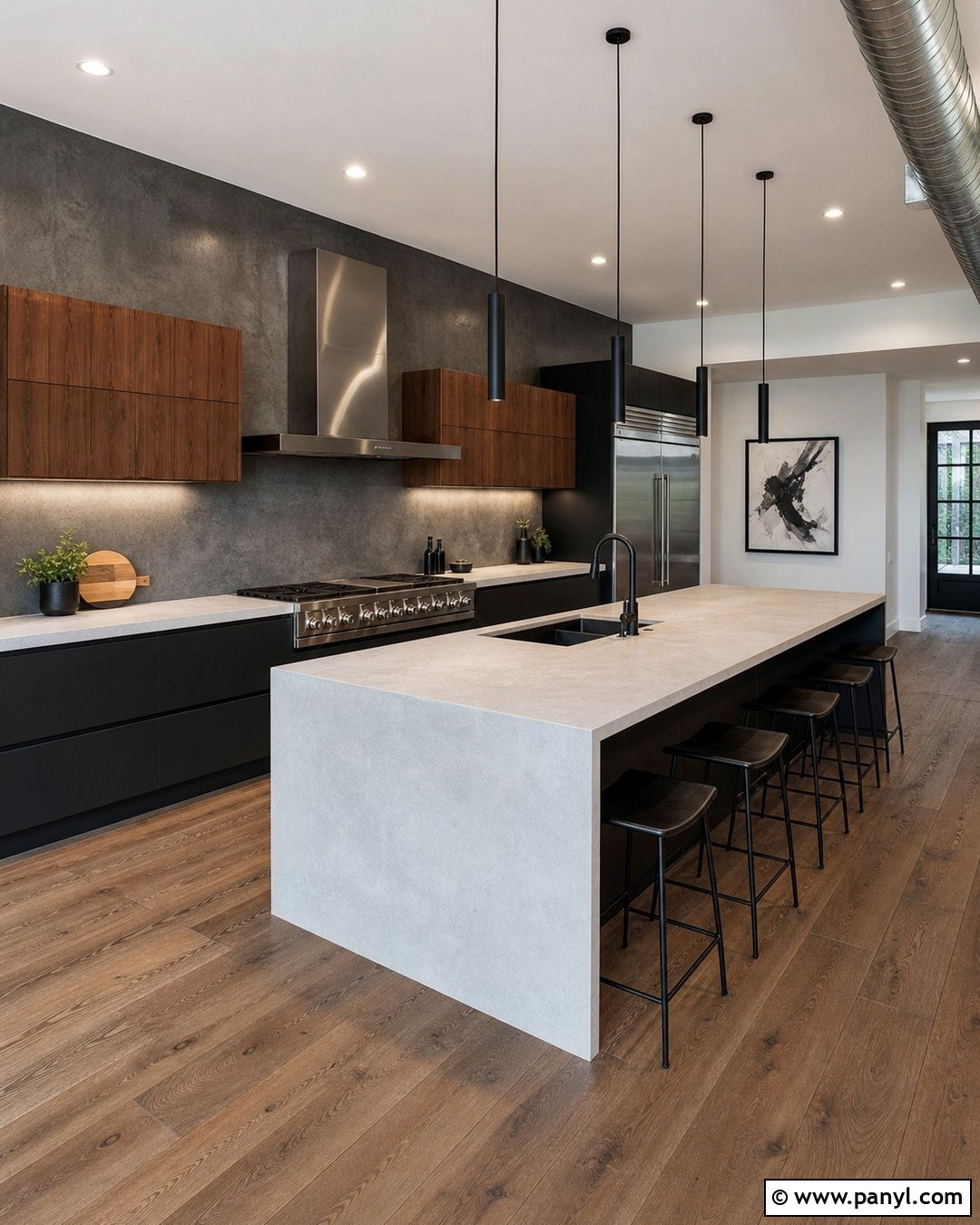 Concrete Gray Accent Wall With Black Cabinets - 20 Modern Kitchen With Gray Accent Wall Ideas