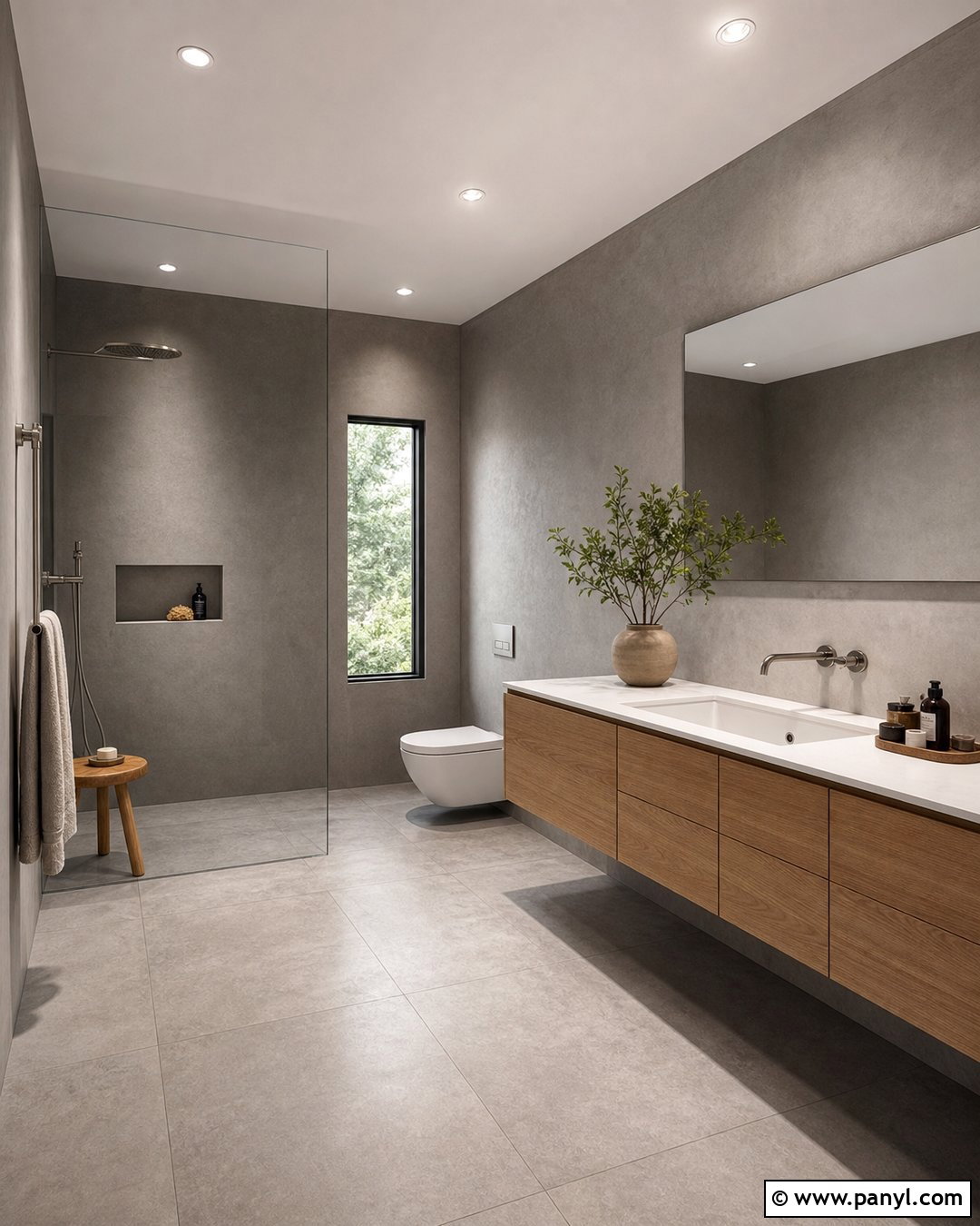 Concrete Gray Bathroom Walls With Floating Vanity - 30 gray bathroom walls