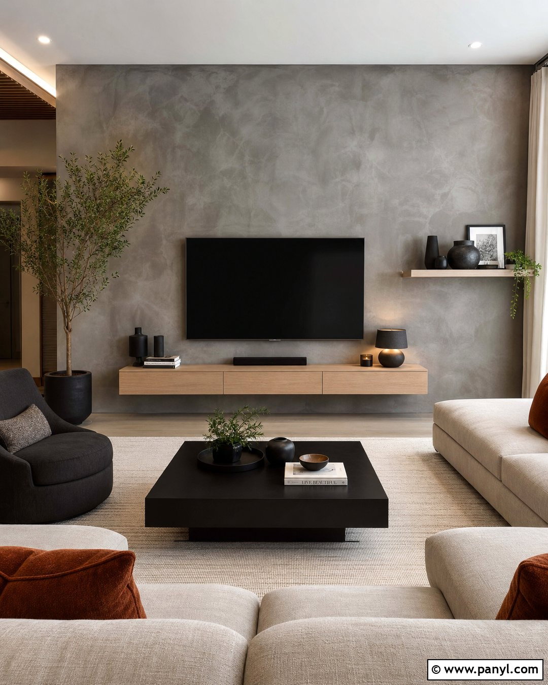 Concrete Gray Limewash TV Wall - 35 limewash accent wall ideas