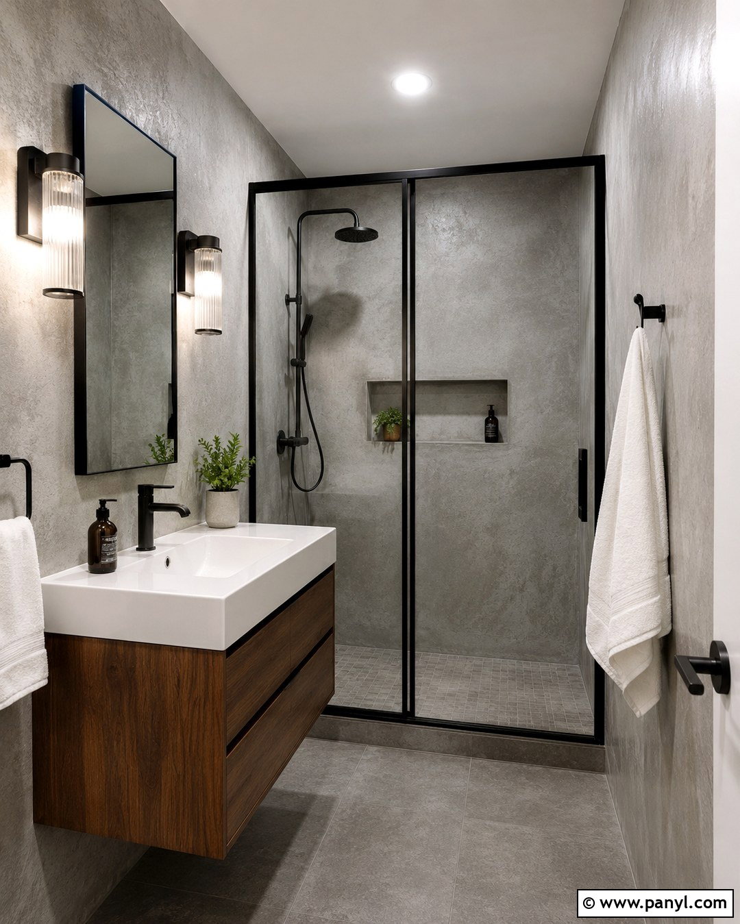 Concrete Gray Walls With Industrial Details - 20 Small Bathroom With Gray Walls