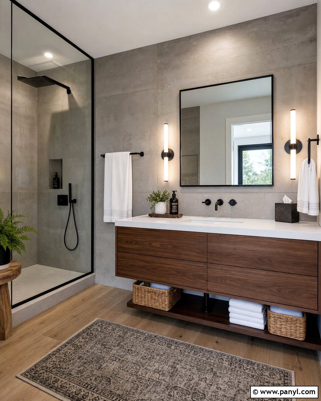 Concrete Look Bathroom Accent Wall - 20 Bathroom Accent Wall Ideas