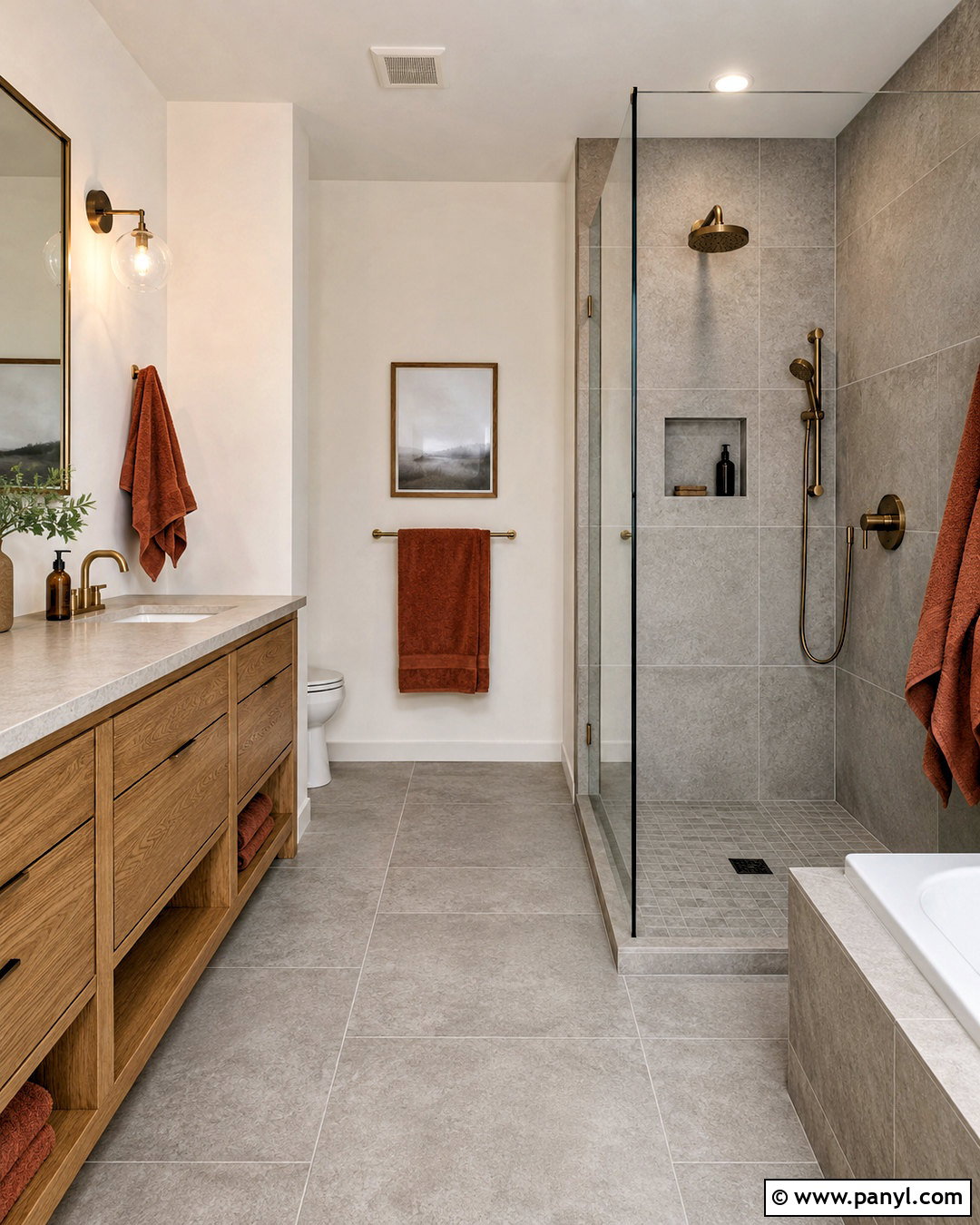 Concrete Look Tile With Warm Gray Grout - 20 Warm Gray Grout Color Ideas