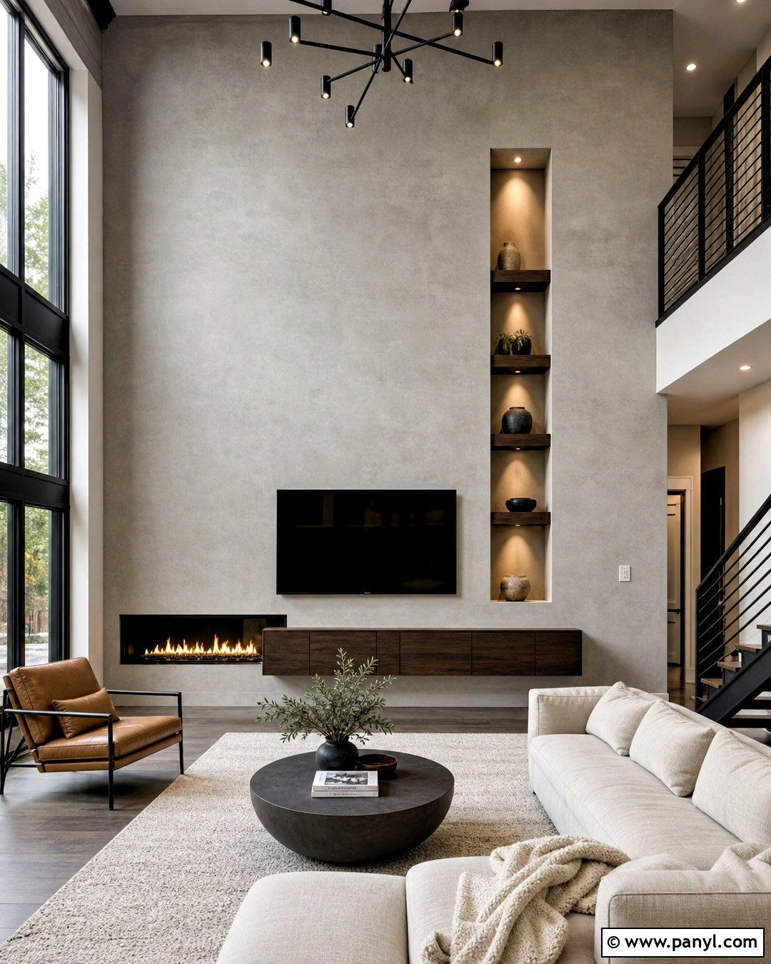 Concrete TV Wall - 20 high ceiling tv wall ideas