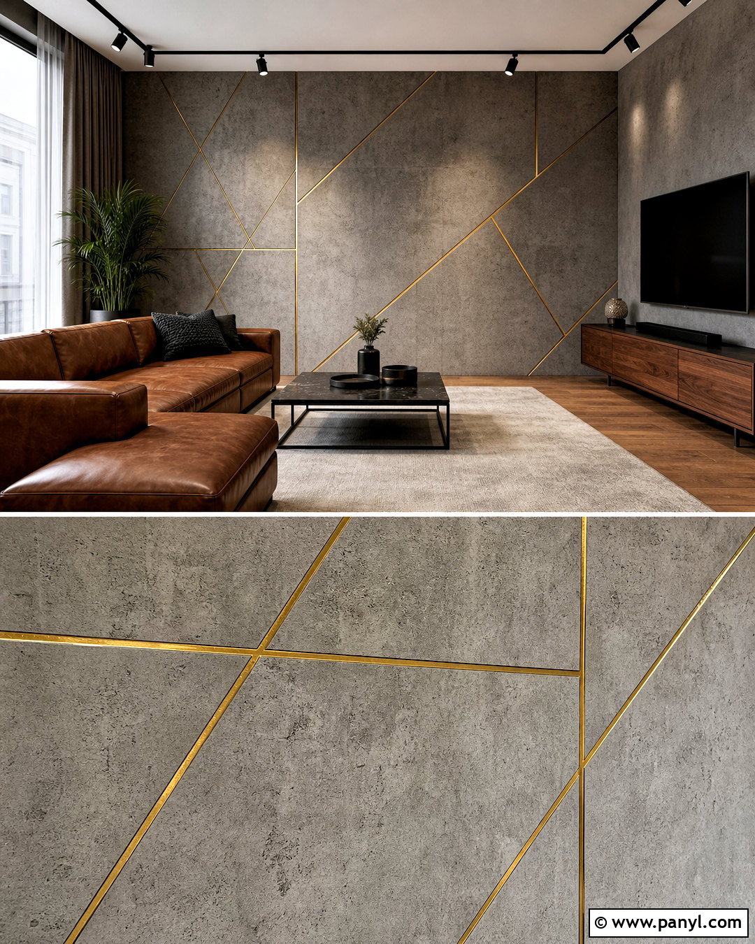 Concrete Wall With Golden Inlay Strips - 20 golden strip wall design ideas