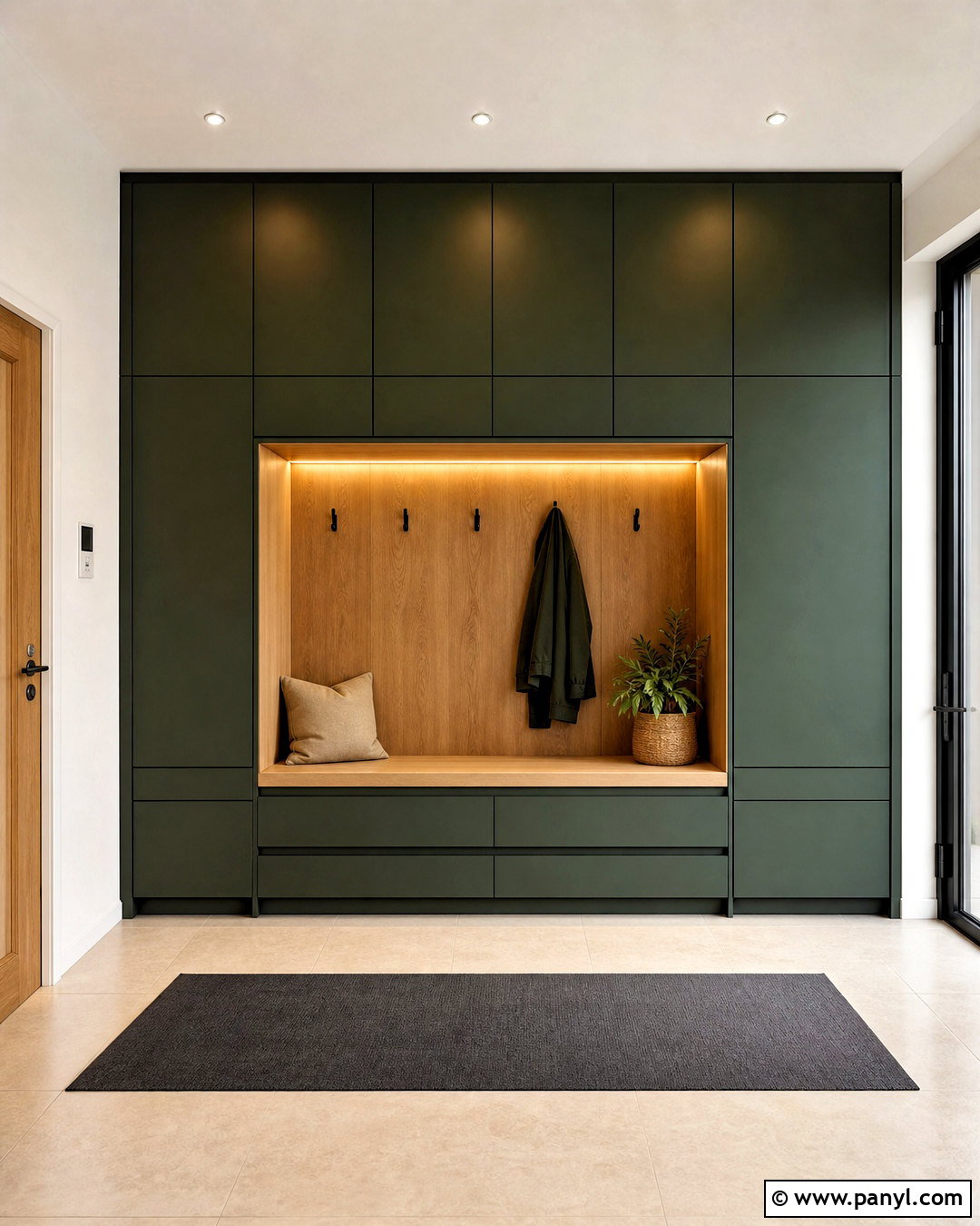 Contemporary Dark Green Mudroom Storage Wall - 20 dark green mudroom ideas