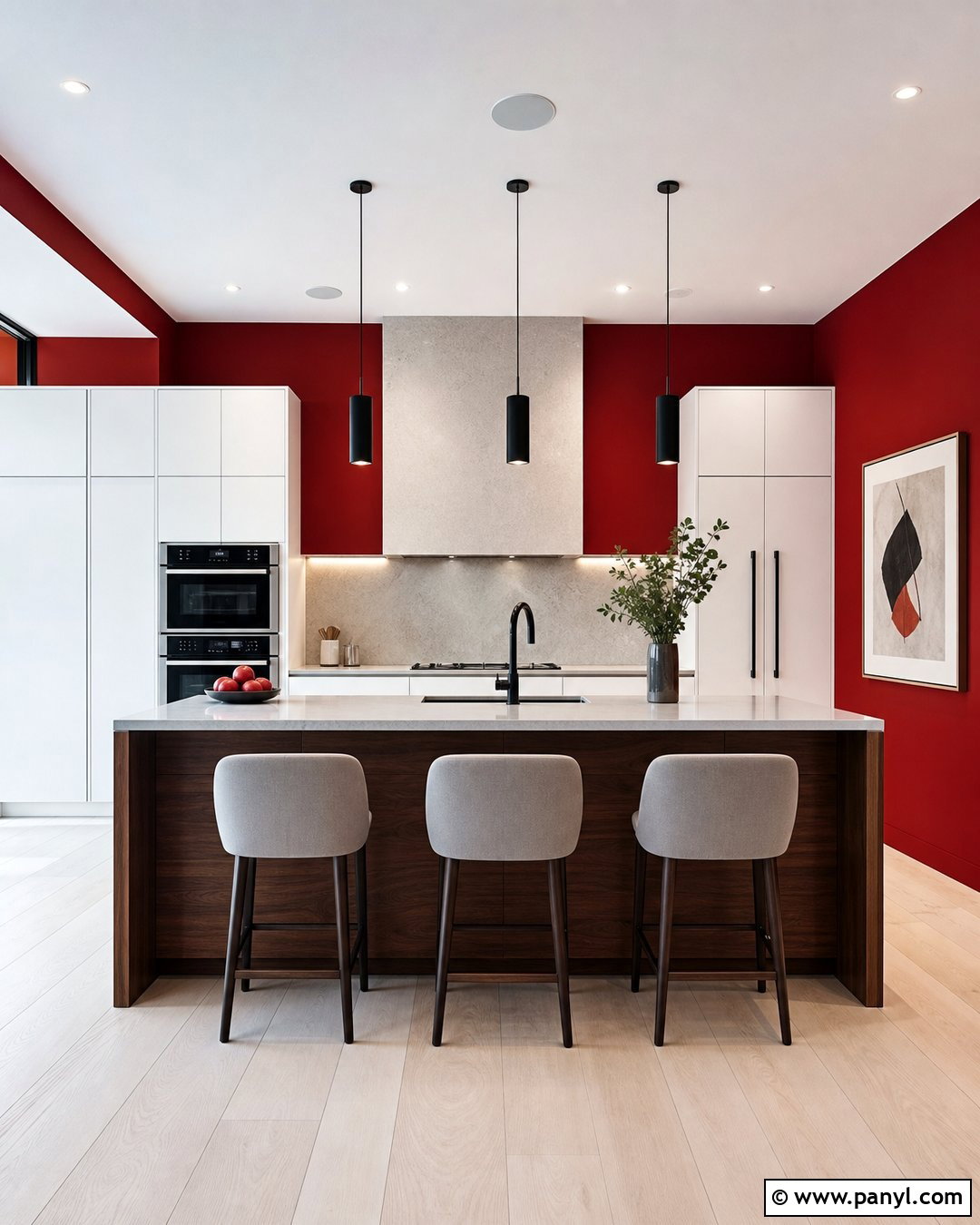 Contemporary Kitchen With Red Walls - 35 red kitchen walls