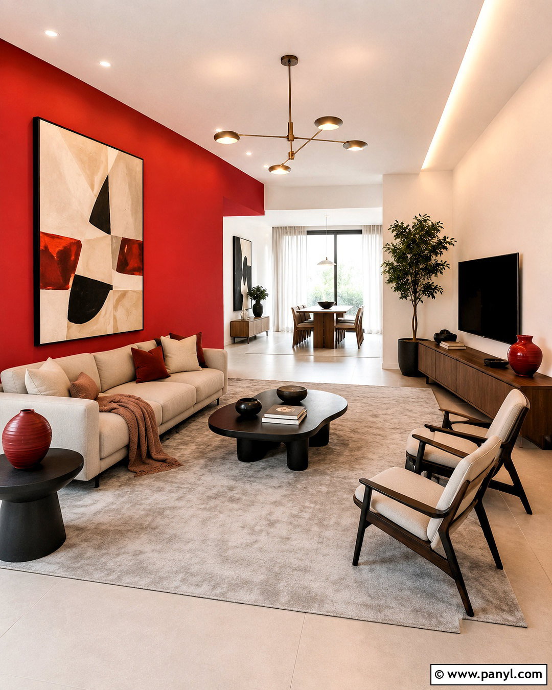 Contemporary Living Room With Red Walls - 20 living room red walls