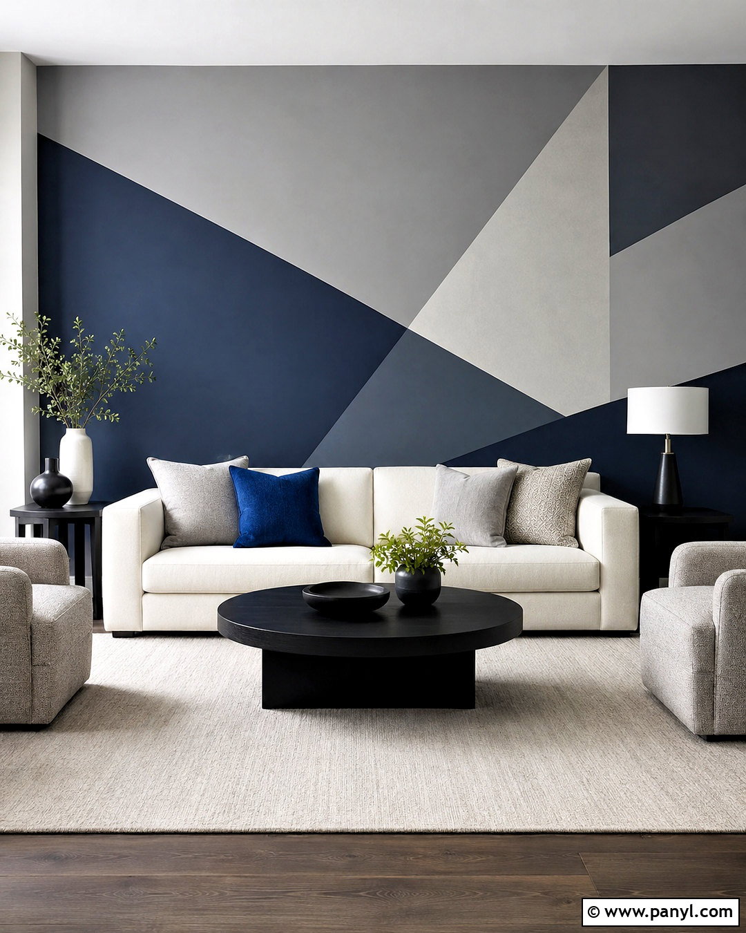 Cool Gray Geometric Accent Wall - 20 cool tone accent wall ideas