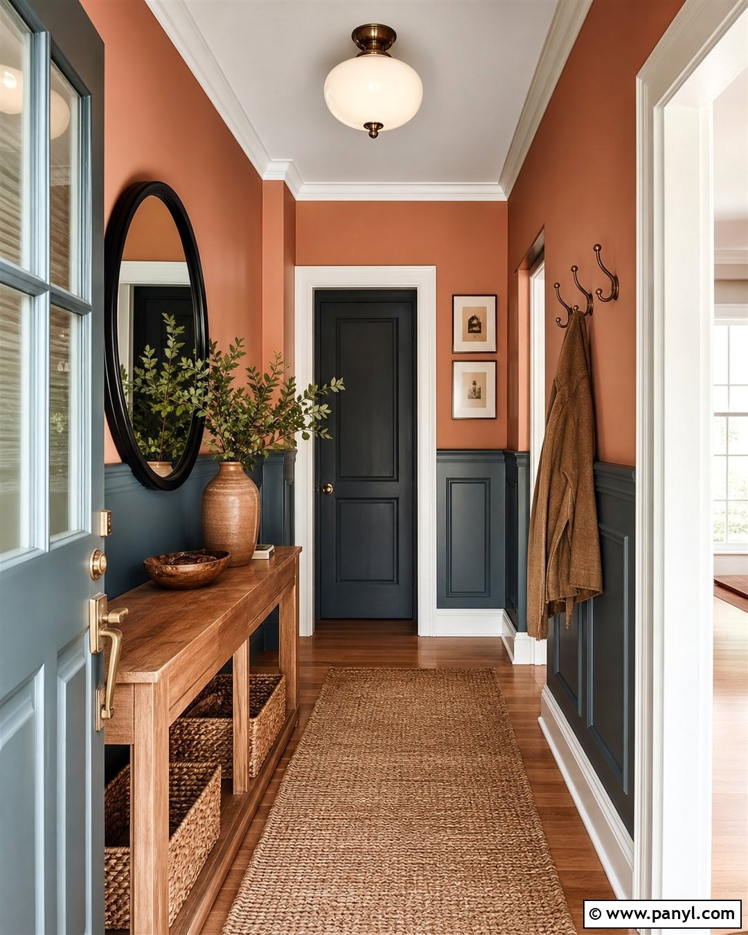 Copper And Dusty Blue Entryway - 25 Copper Wall Color Ideas