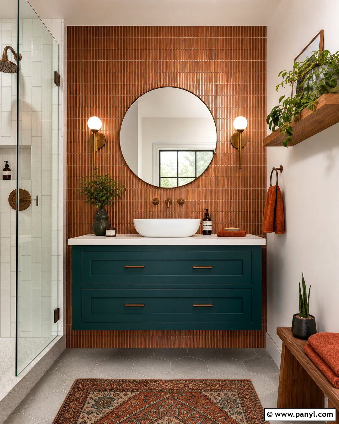 Copper And Teal Accent Wall - 20 Metallic Accent Wall Bathroom Ideas