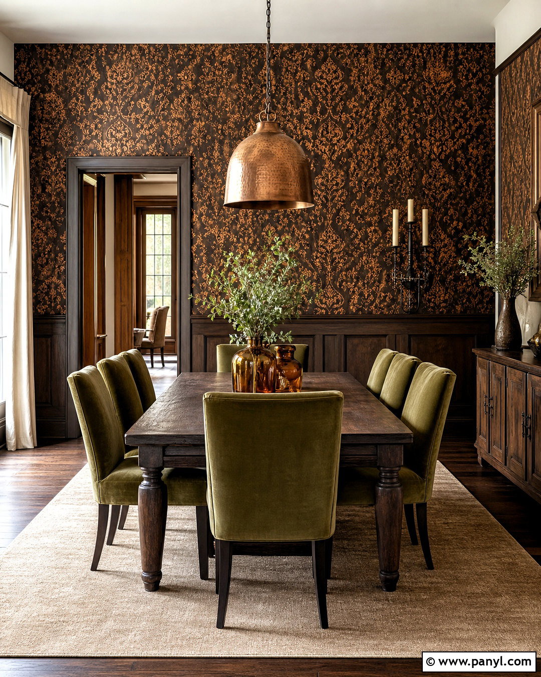 Copper Gothic Damask Wallpaper Dining Room - 20 gothic damask pattern wallpaper ideas
