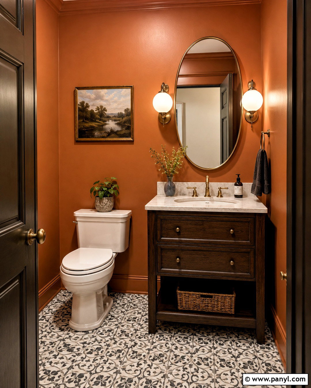 Copper Orange Powder Room - 20 Warm Orange Wall Color Ideas