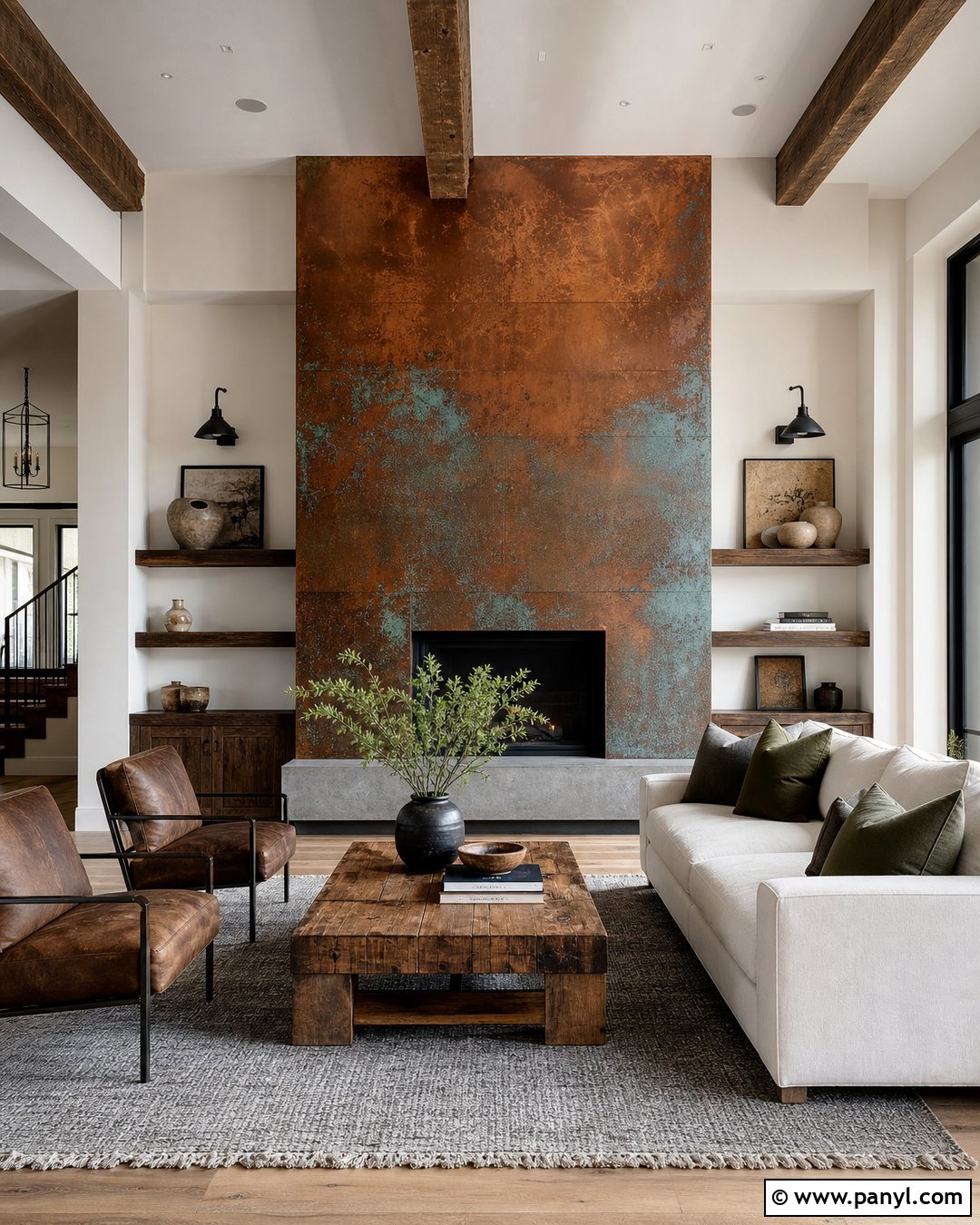 Copper Patina Fireplace Wall - 35 metallic paint walls