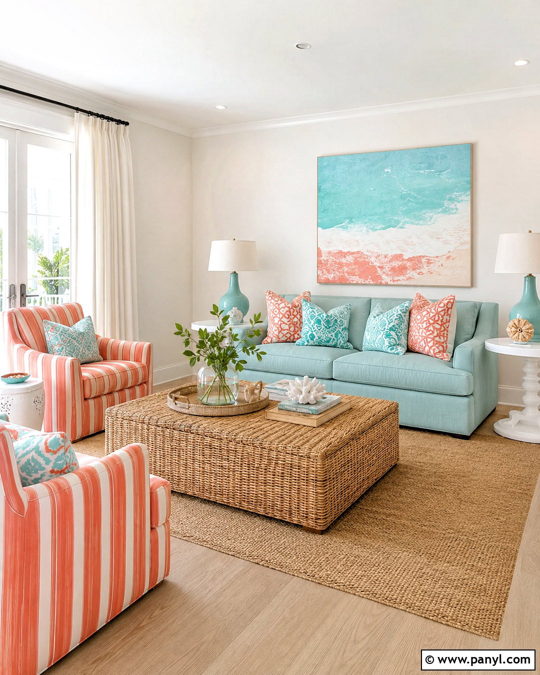 Coral And Aqua Beach House Living Room - 20 colorful beach house decor ideas
