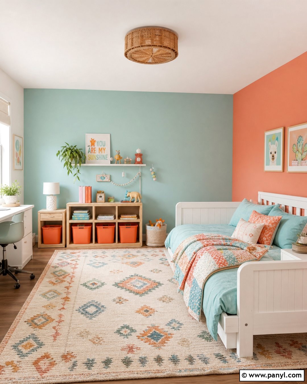 Coral And Aqua Kids Bedroom Walls - 20 Room With Different Colored Walls