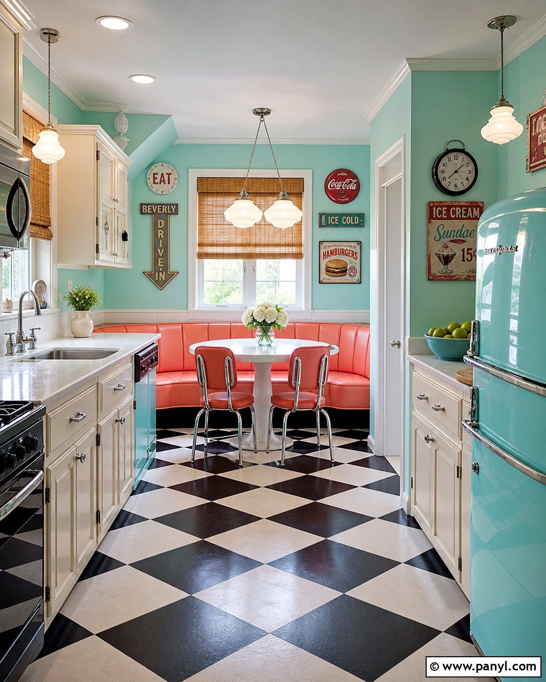 Coral And Aqua Kitchen Wall Paint - 30 retro wall paint ideas