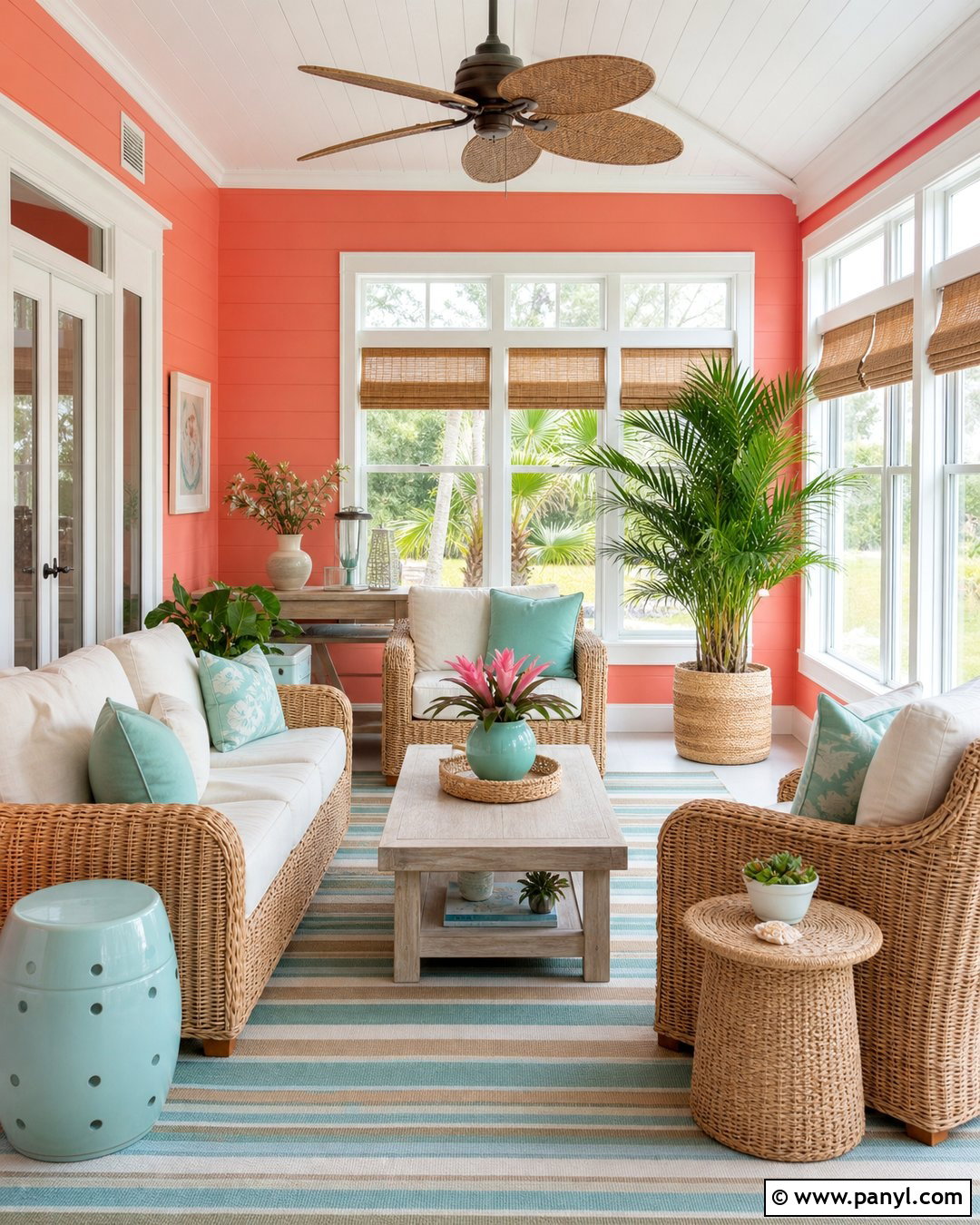 Coral And Aqua Sunroom - 30 coral walls