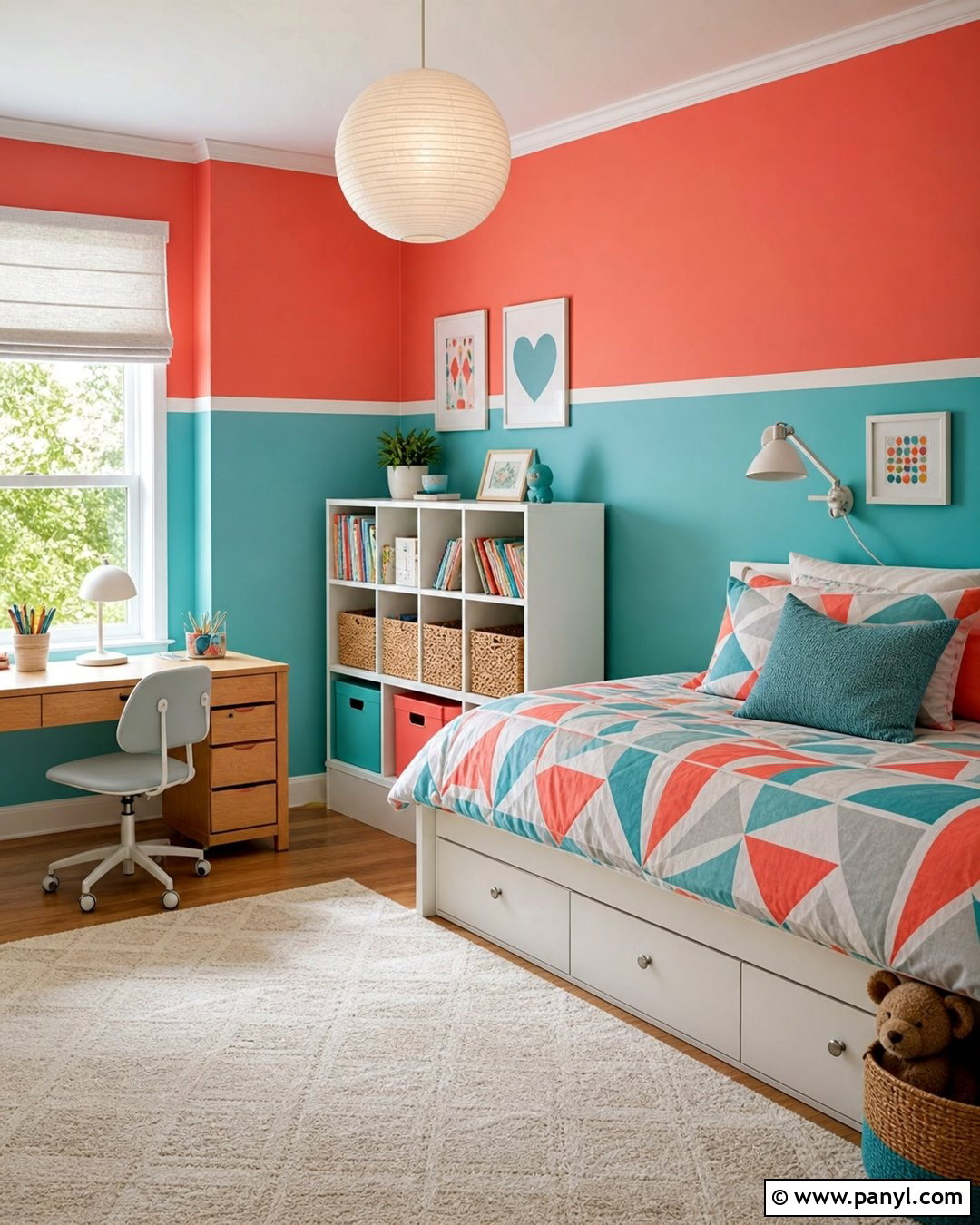 Coral And Aqua Two Color Wall - 25 2 Color Wall ideas